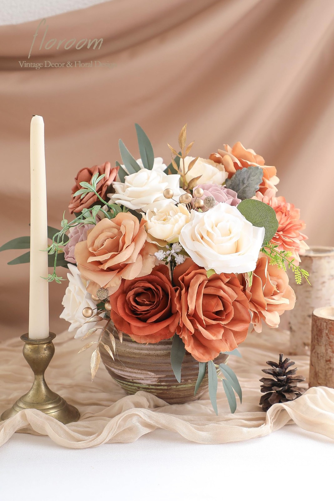 Terracotta Artificial Flowers Burnt Orange Fake Roses Peonies Dahlia Greenery Co