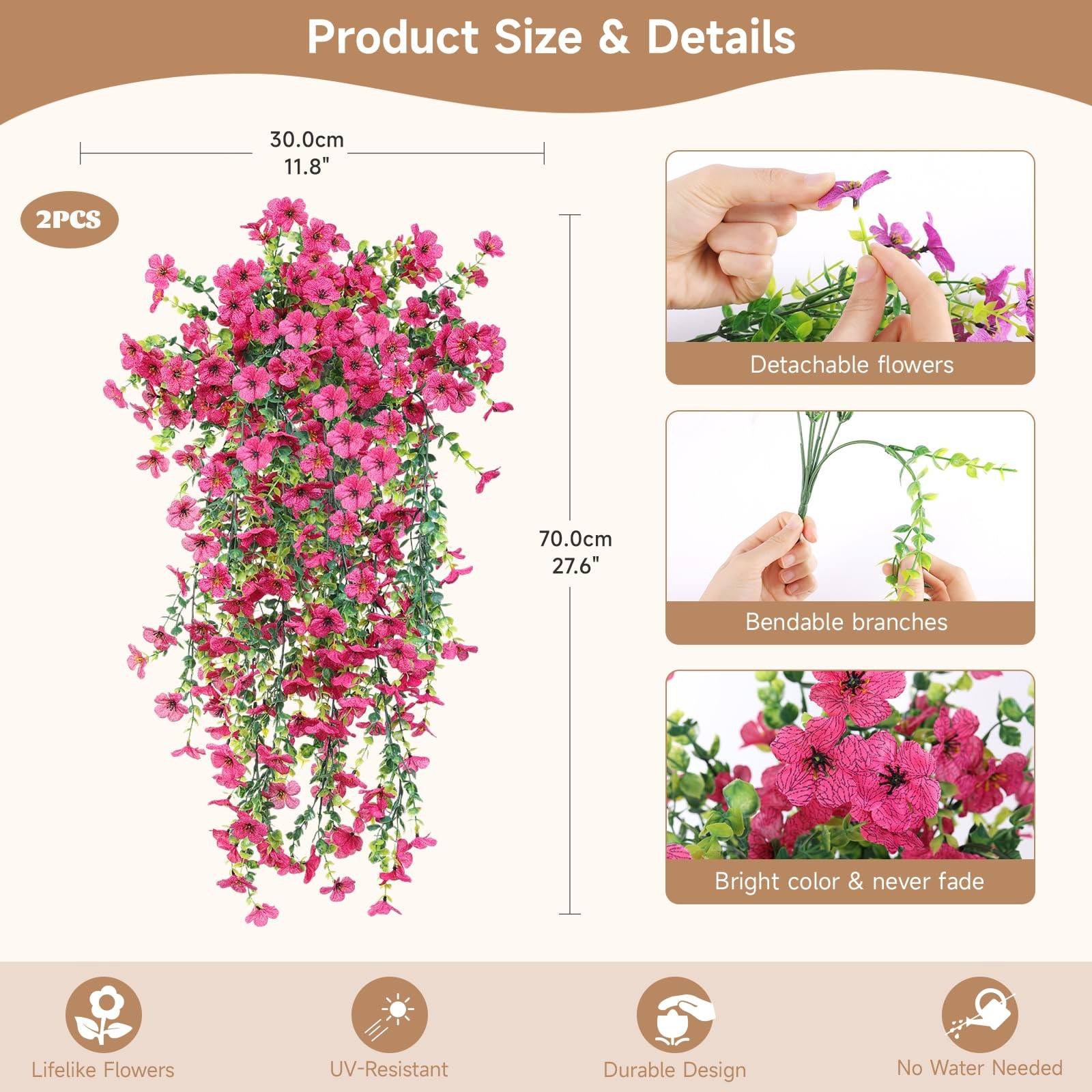 Artificial Hanging Flowers for Outdoors Faux Plants Spring Porch Decor, 2 Pcs…