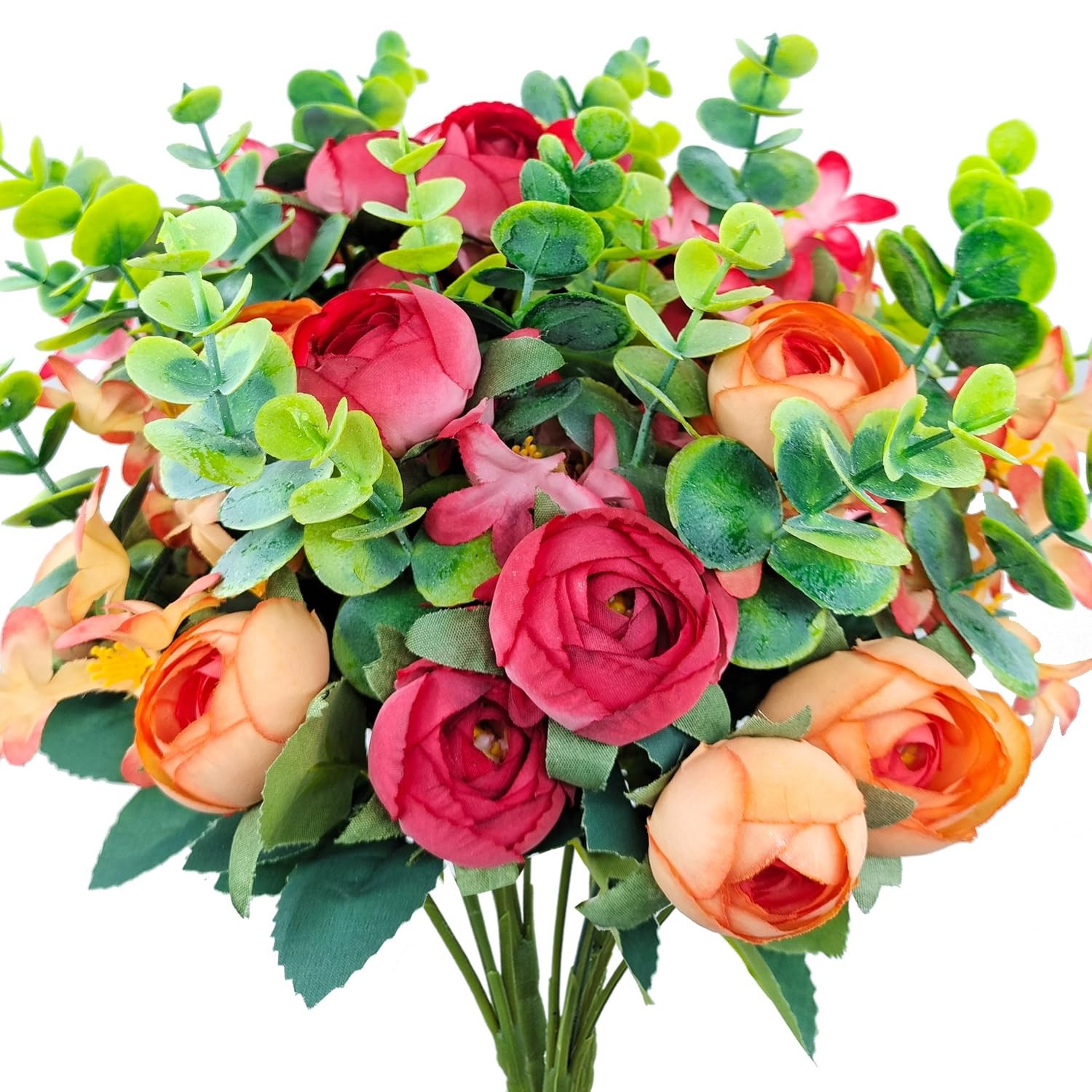 4 Bundles Artificial Peony Flowers with Eucalyptus & Lilac, UV Resistant Faux…