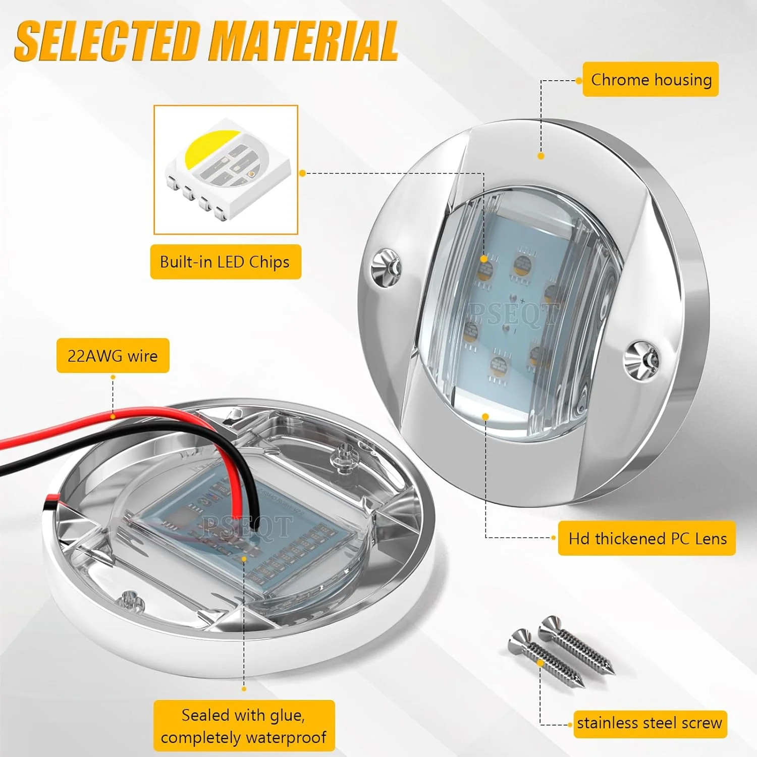 PSEQT 6Pcs 6LED RGBW Boat Courtesy Lights, 4-color 3” Round Waterproof Marine I