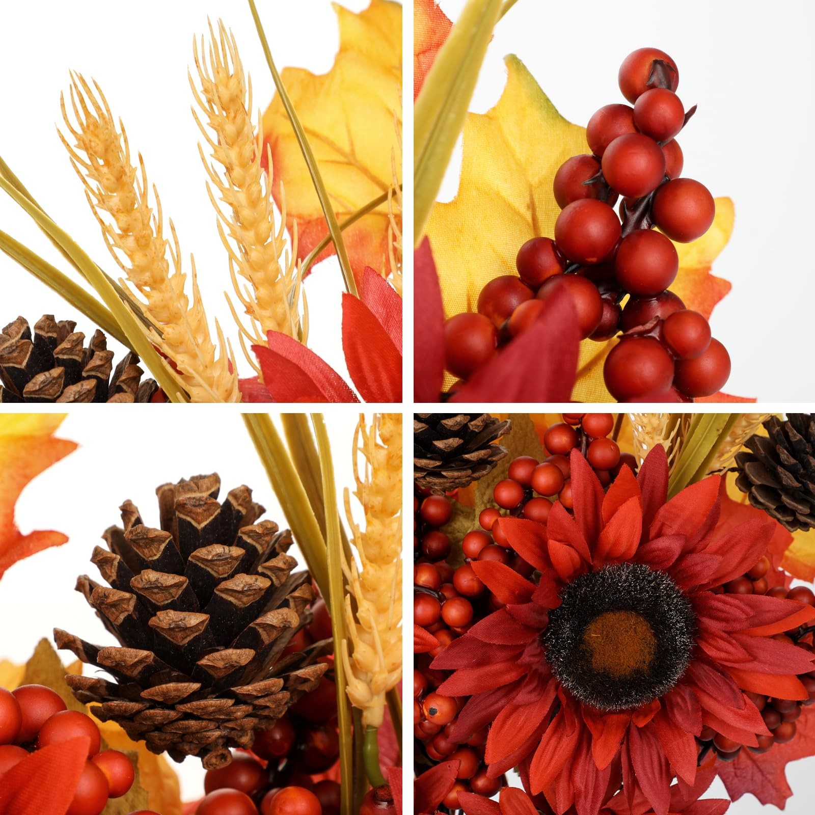Briful 2 Pack 16 Inch Fall Sunflower Picks Burgundy Pinecone Floral Stems