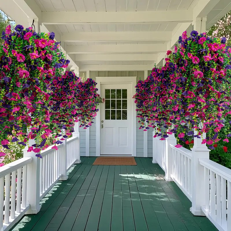 4pcs Artificial Hanging Petunia Plants Fake Trailing Flower Indoor Outdoor Decor