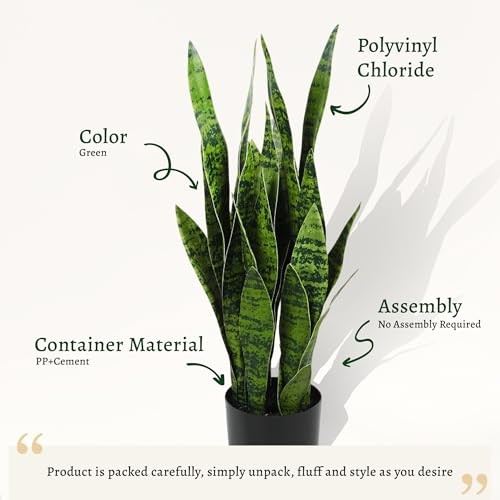 3ft Artificial Snake Plant, Fake Sansevieria Potted Plants, with 1-Pack Green