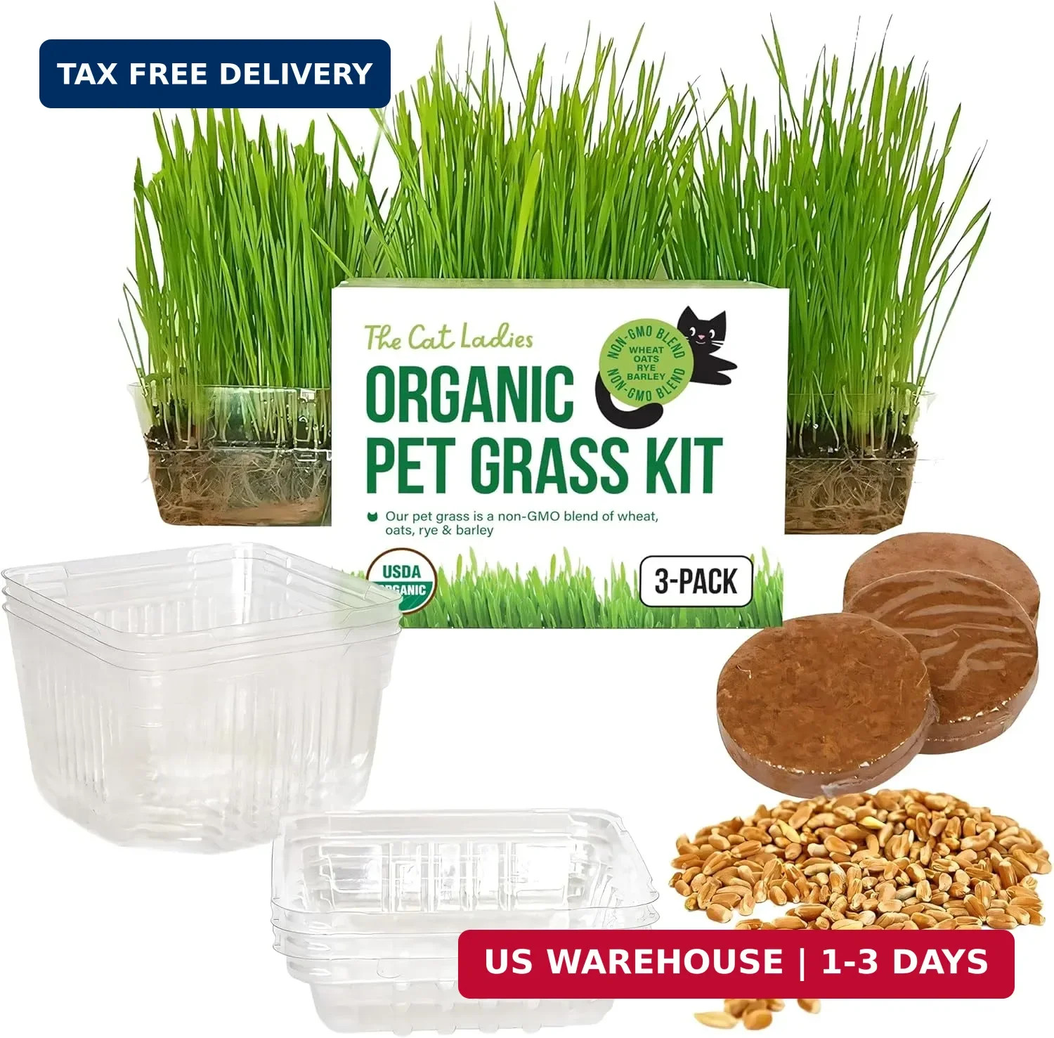The Cat Ladies Cat Grass for Indoor Cats – Growing Kit – Organic Cat Grass Seeds