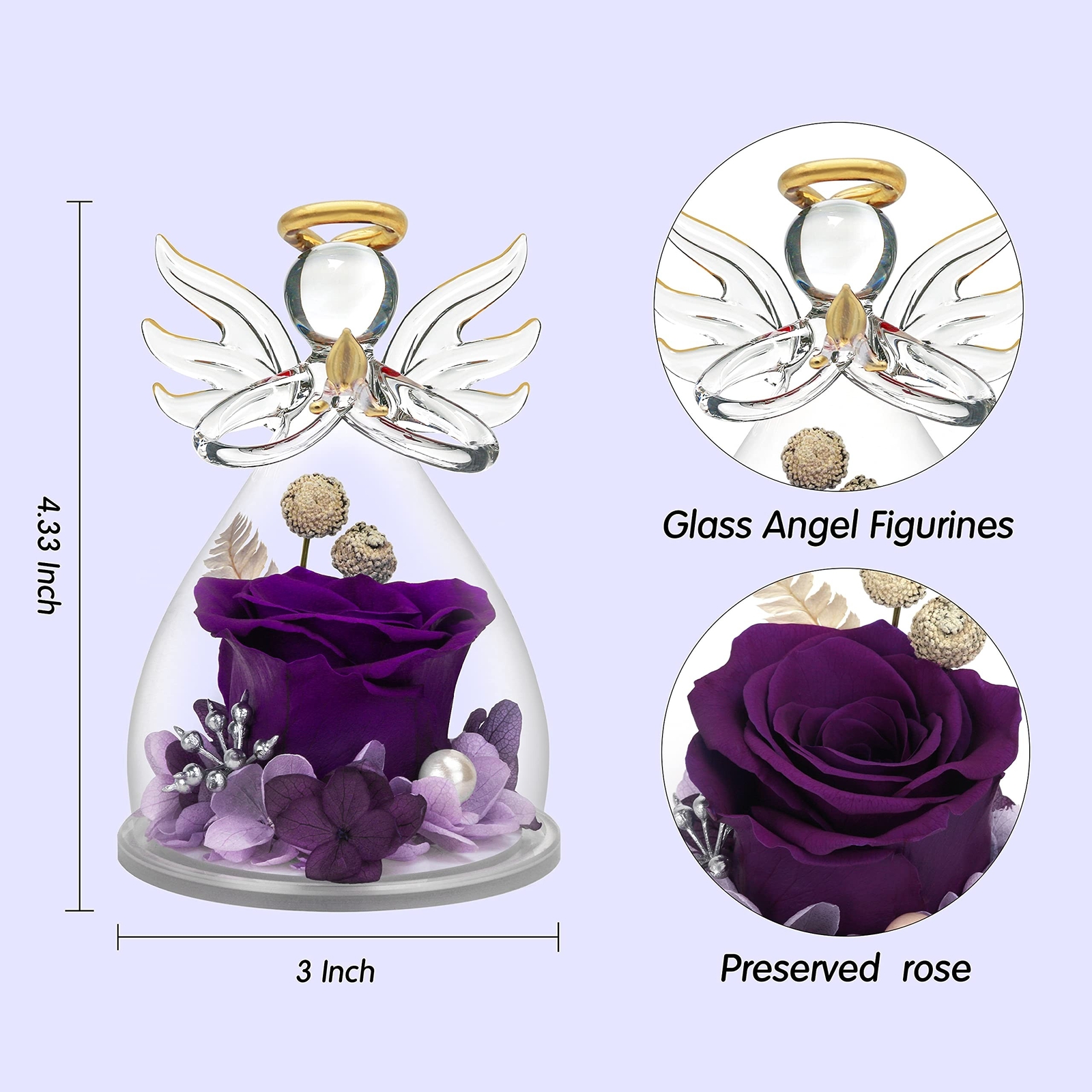 Preserved Flower Rose Gifts in Glass Angel Figurines,Valentines Day Gifts for…