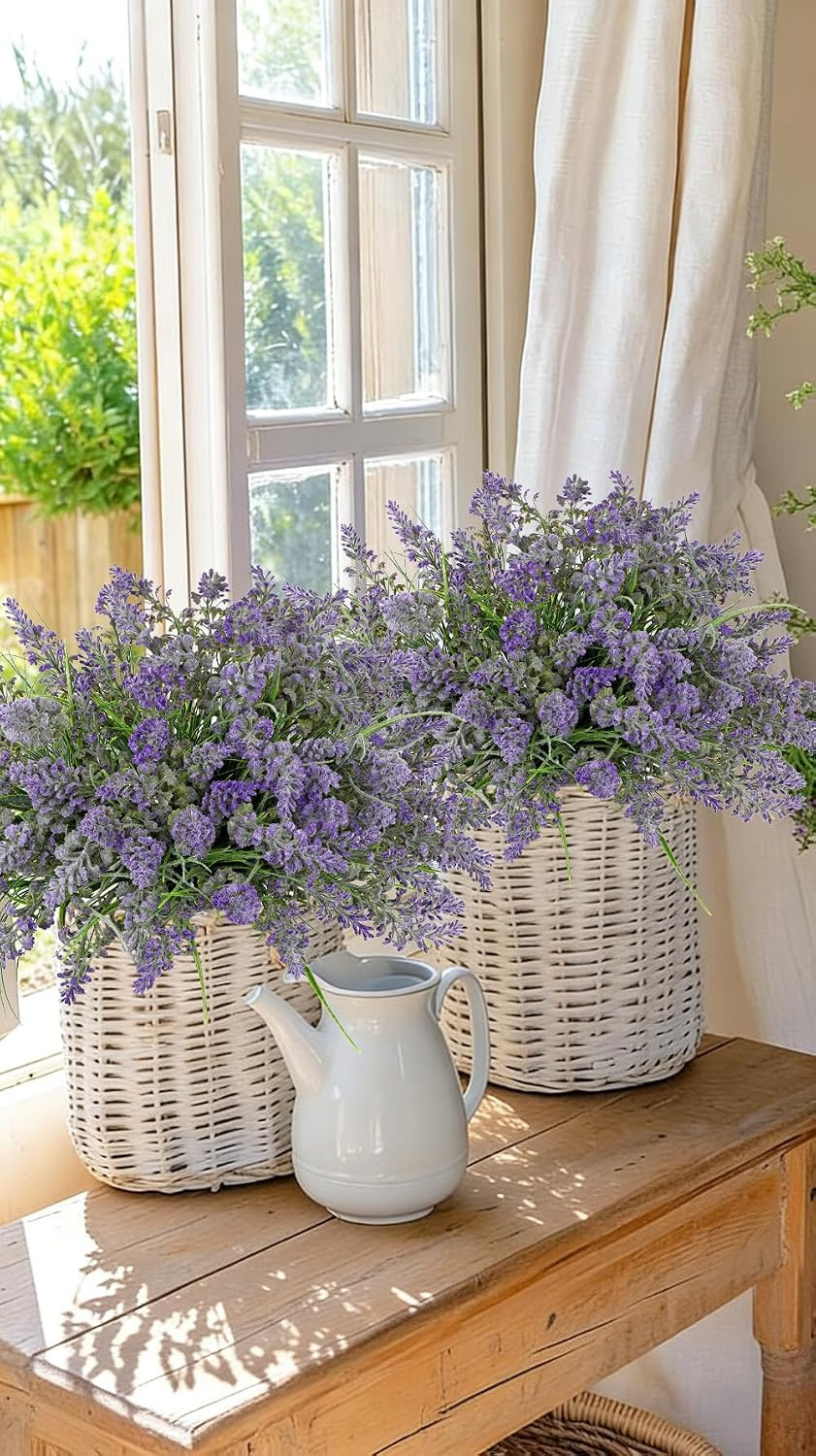 17.7″ UV Resistant Faux Lavender Flowers – 12 Bundles for Indoor & Outdoor Decor