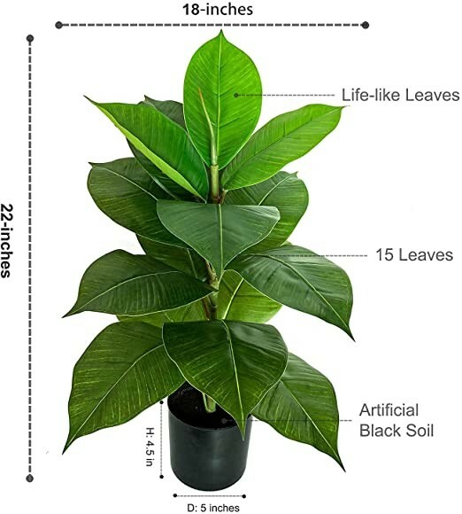 22 Inch Artificial Mini Rubber Tree Plant – Ficus Tree- Faux