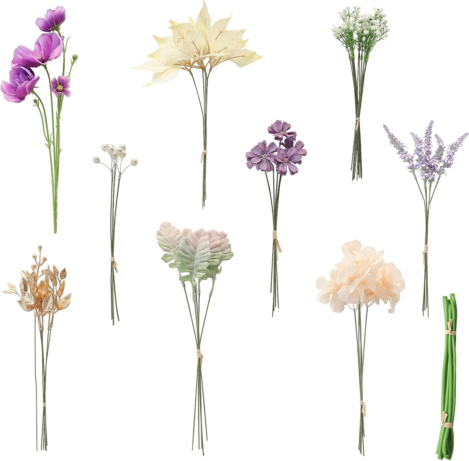 Artificial Greenery Stems Box Set, 45Pcs with 9 Kinds of Faux Greenery Flowers P