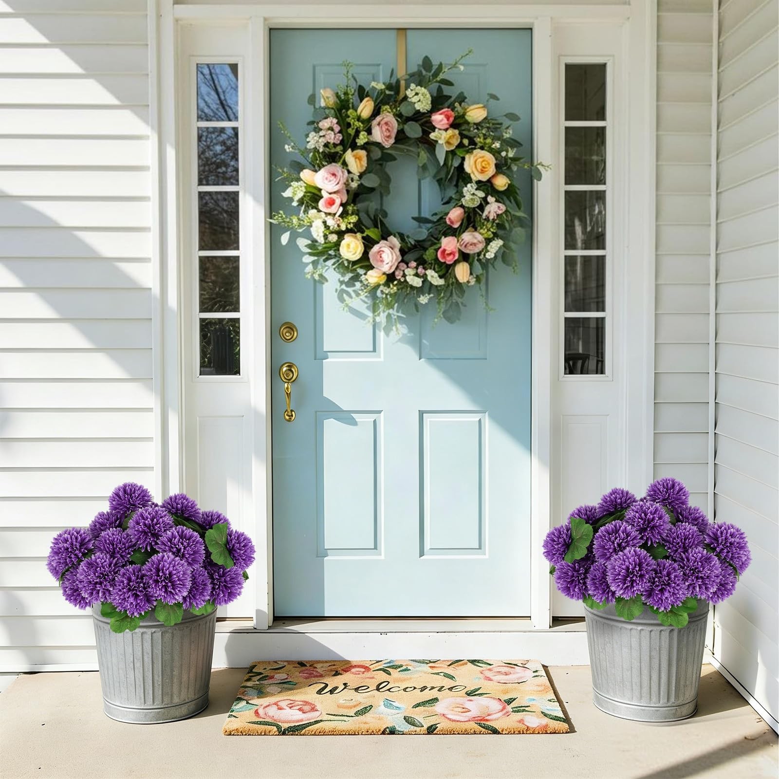 Artificial Flowers for Outdoors, 6 Pcs Globe Daisy (Purple)