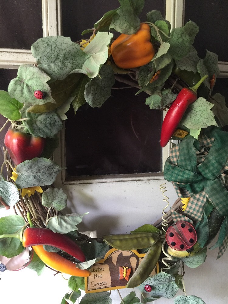 Chili Pepper Sunflower Ladybug Peapod Watering Can Seeds Wreath 16″ by 5″ Deep