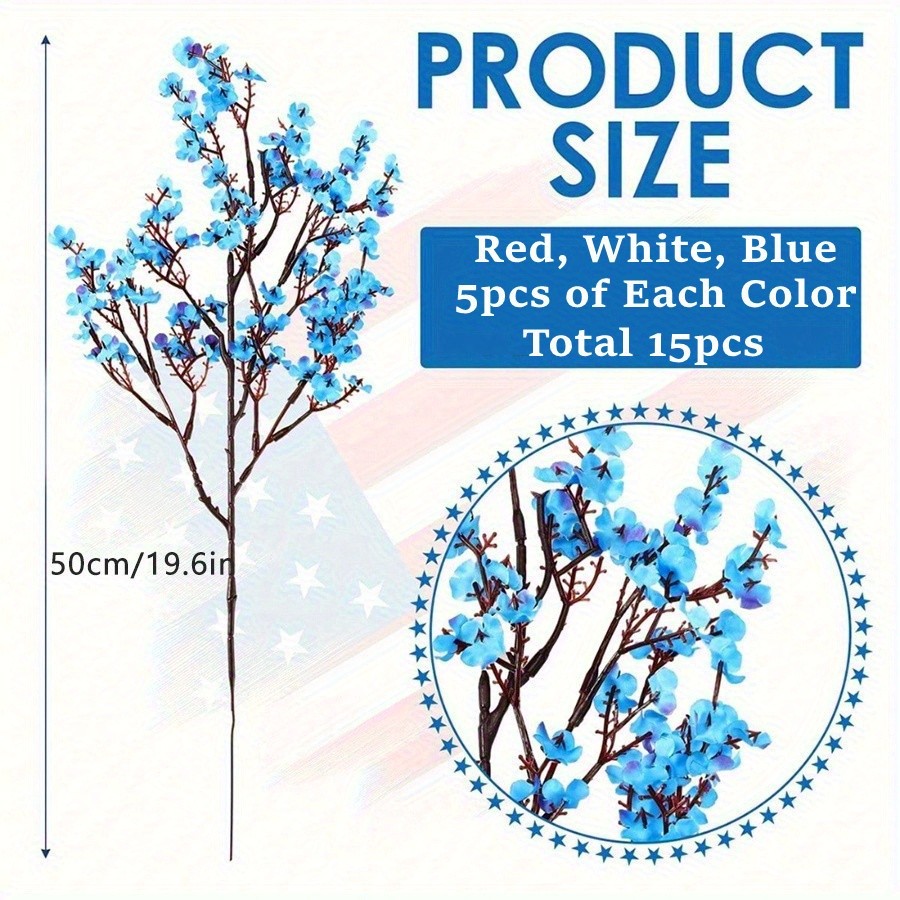 15pcs Red White Blue Patriotic Artificial Flowers Memorial Day 4th of July Decor