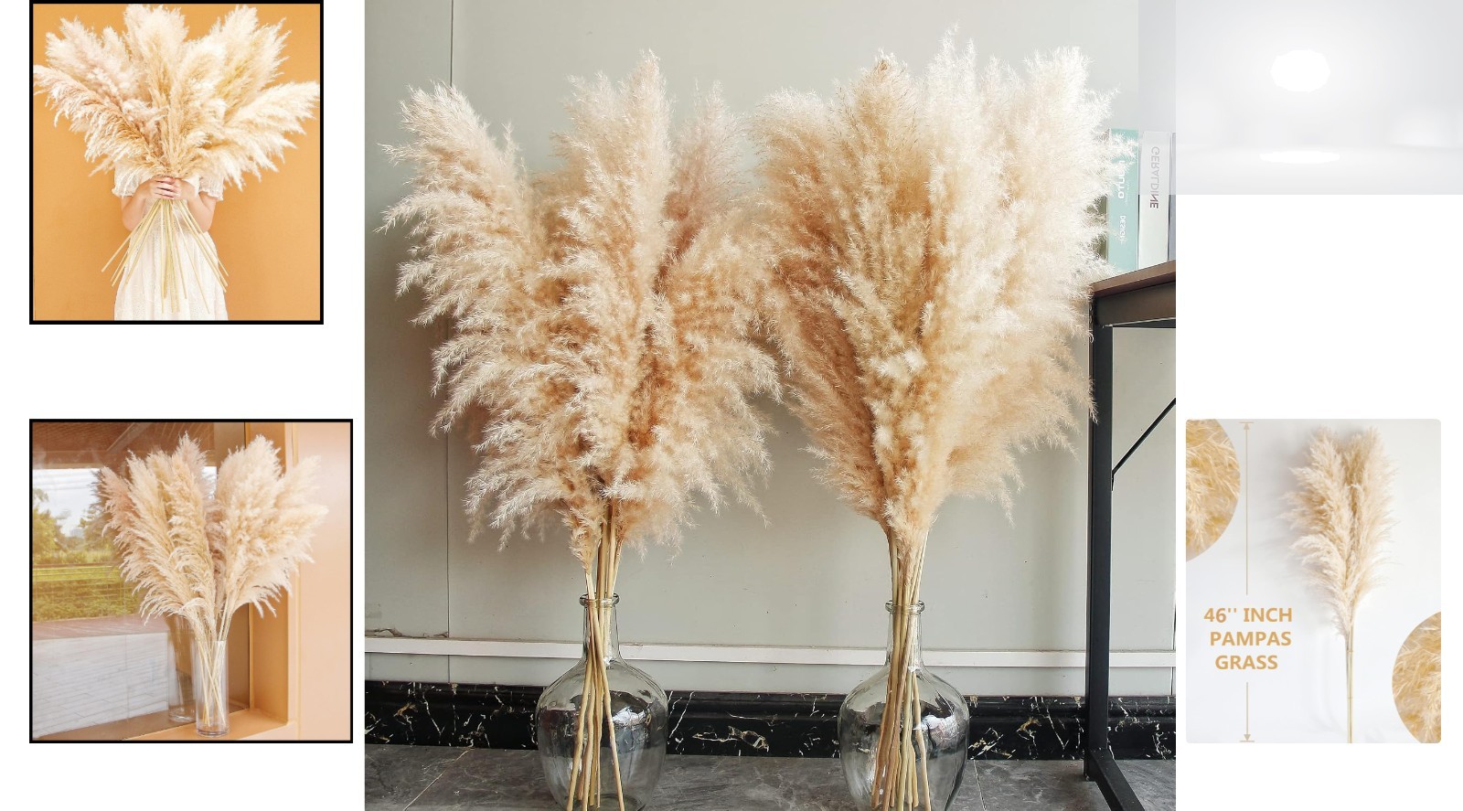Pampas Grass Decor Tall 40″ Beige 10 Stems Dried Fluffy Boho Home Vase Arrang…
