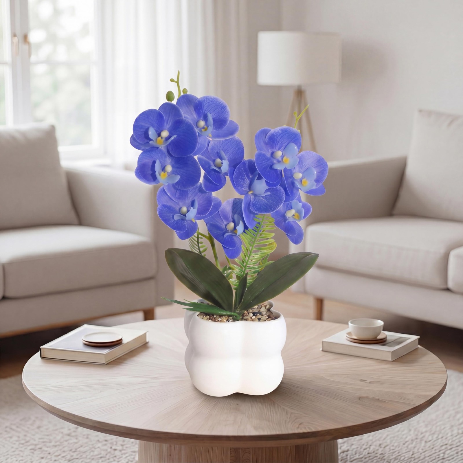 14″ Tall Artificial Orchids Flowers with Plastic Vase Blue 3D Printed Washabl…