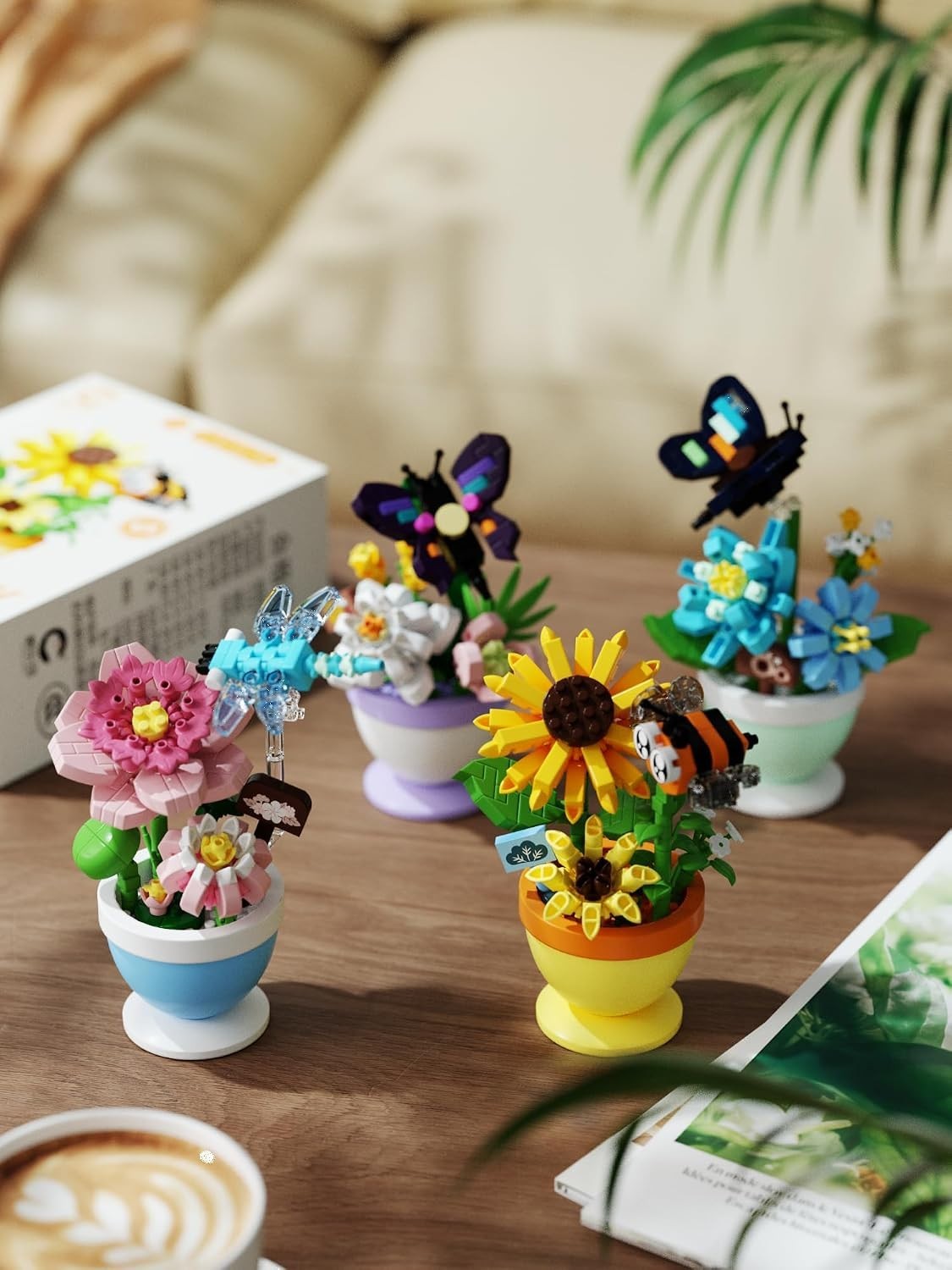 4 Set Mini Flower Bonsai Building Toy Set | Cute insects potted plant micro b…