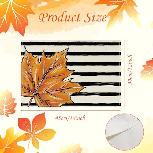 Happy Fall Hello Pumpkin Placemats Set of 6,Black Stripe Autumn Fall Black