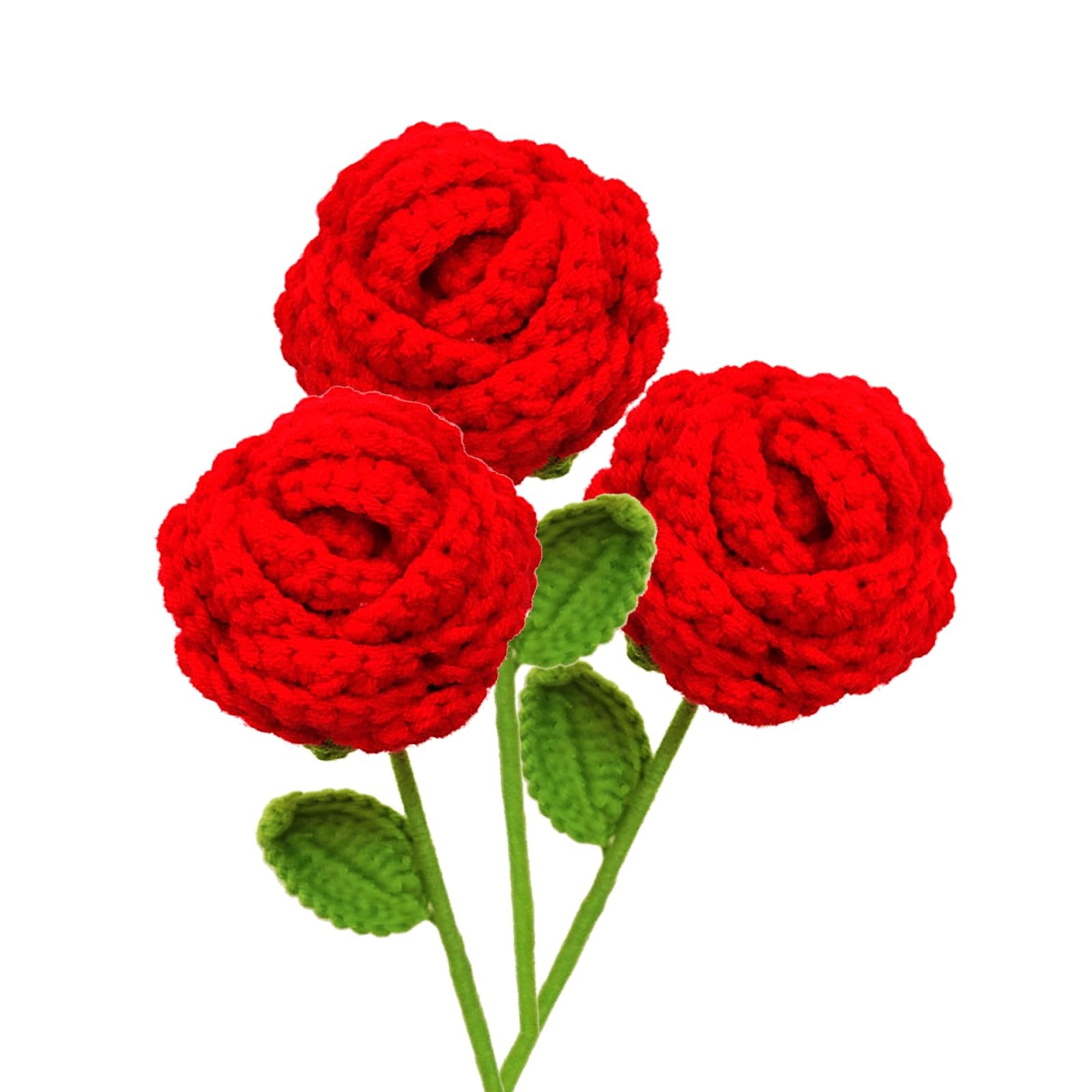 3PCS Crochet Rose Bouquet Hand Knitted Flower Gift Valentine Mothers Day