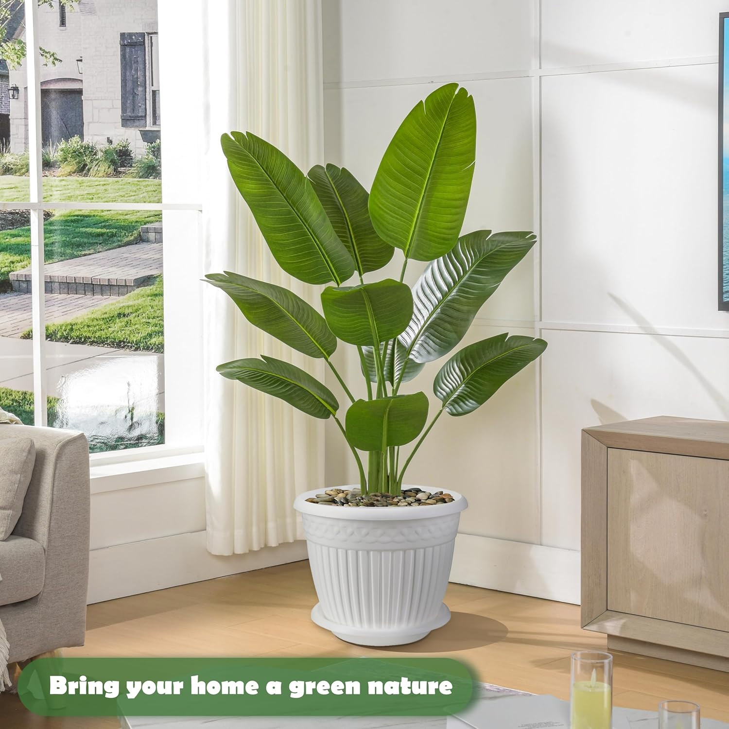 2 Pack 5FT Artificial Bird of Paradise Plant in White Pot for Home Decor