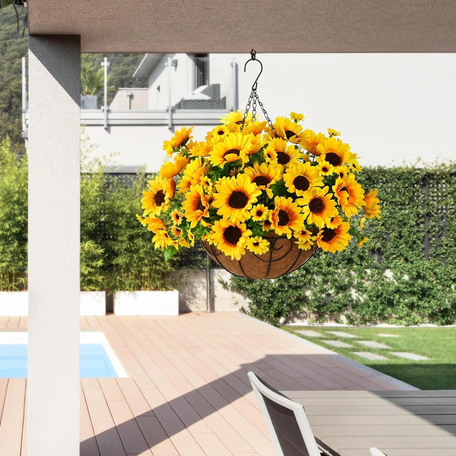 Artificial Sunflowers Fake Hanging Flowers Plants Baskets For Outdoor Fall Decor