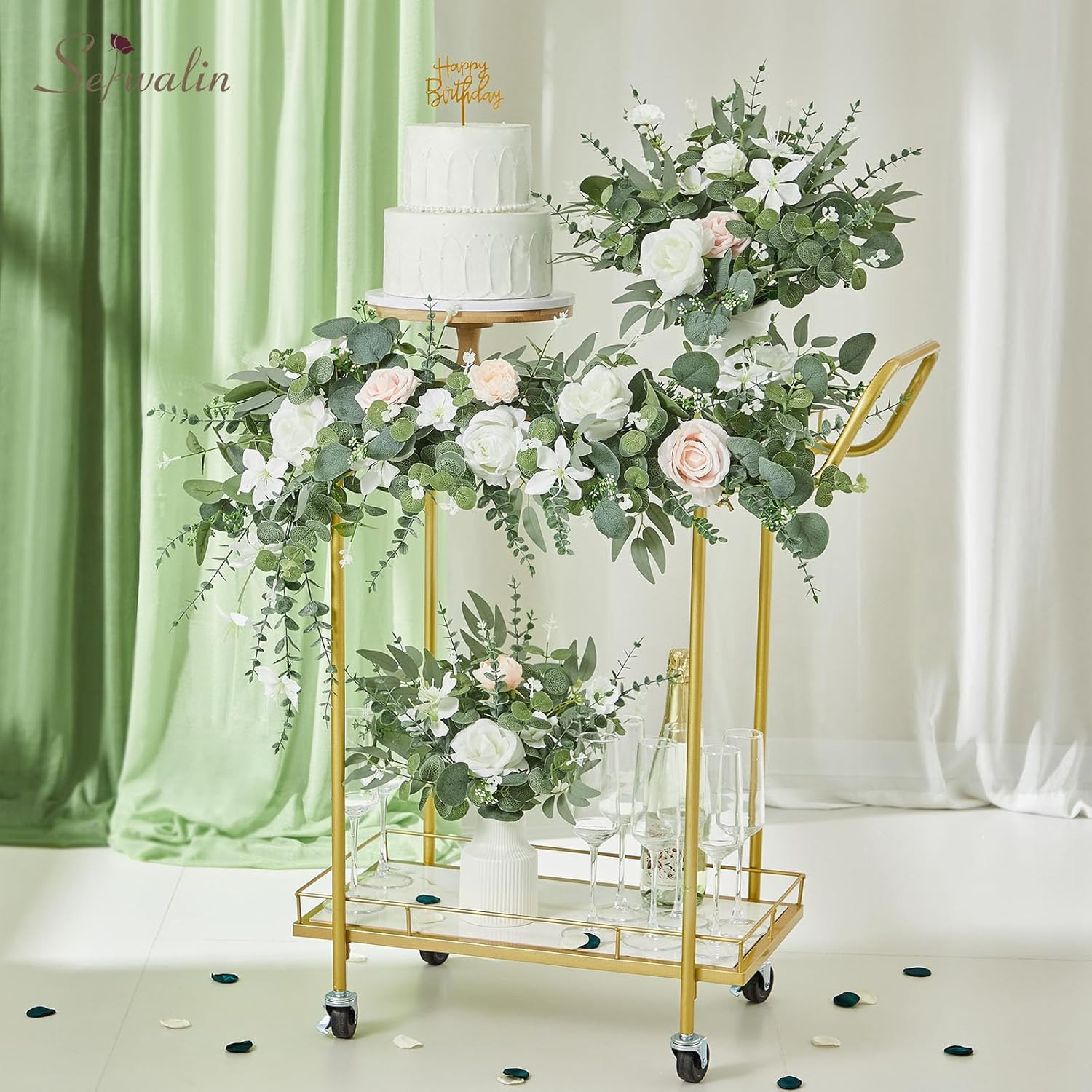 300 Pcs Faux Eucalyptus Leaves Stems for DIY Bouquets & Home Decor