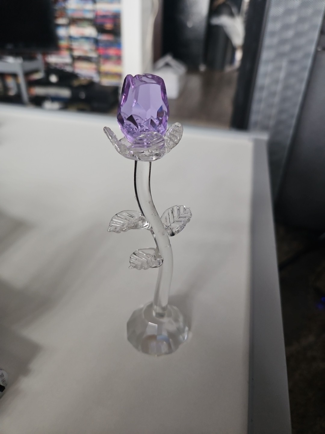 Purple And Clear Glass Rose Flower W/ Protective Storage Case Box February Gift