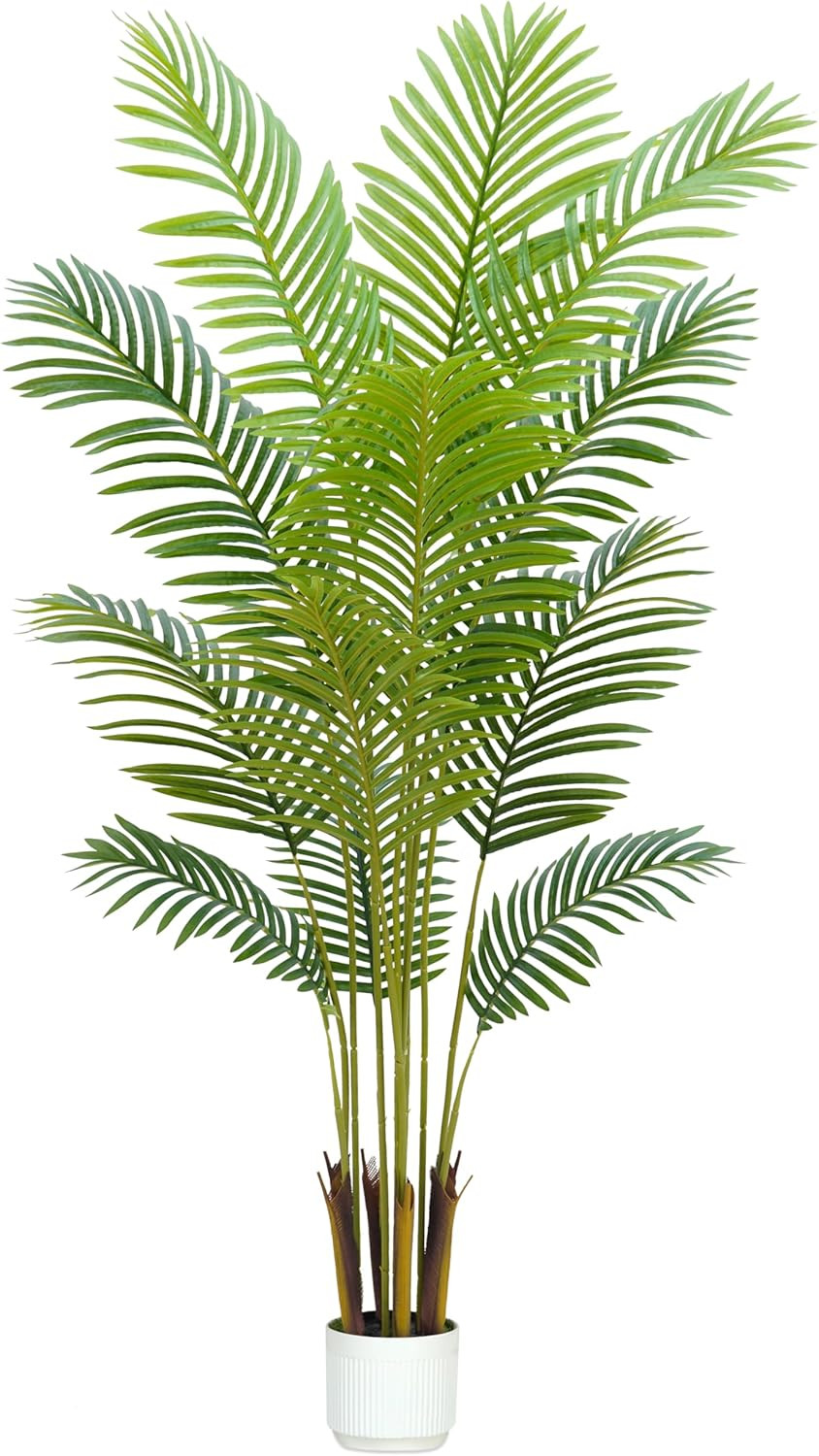 6FT Artificial Palm Tree Indoor with White Pot, Realistic Leaves, 15 Trunks Adju