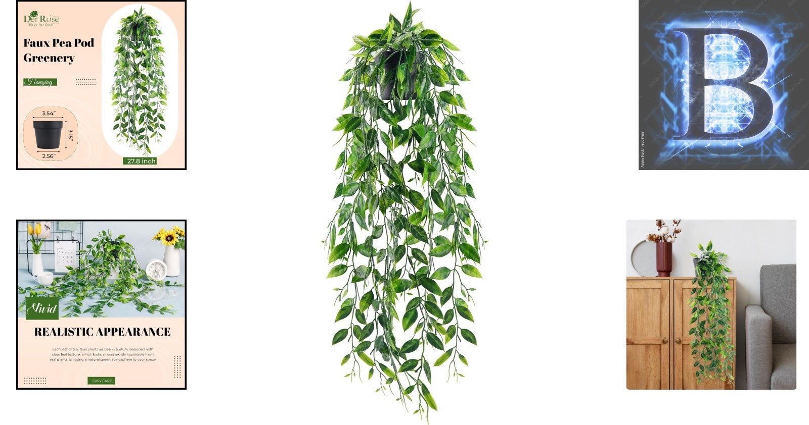 Small Decorative Hanging Plant – Green Faux Pea Pod for Bedroom & Living Room