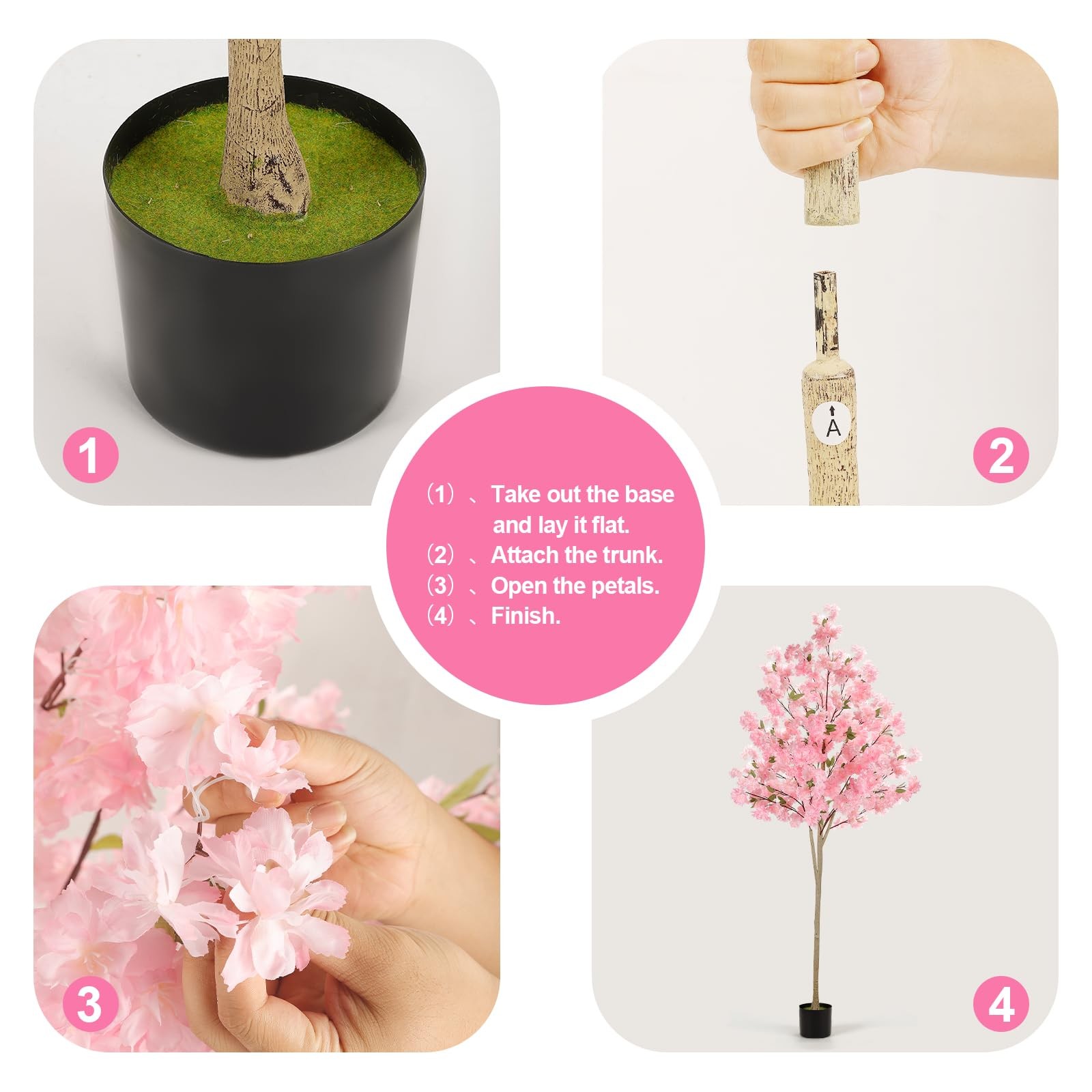 Artificial Cherry Blossom Tree, 6FT Pink Faux Sakura Tree with Pot, Realistic…
