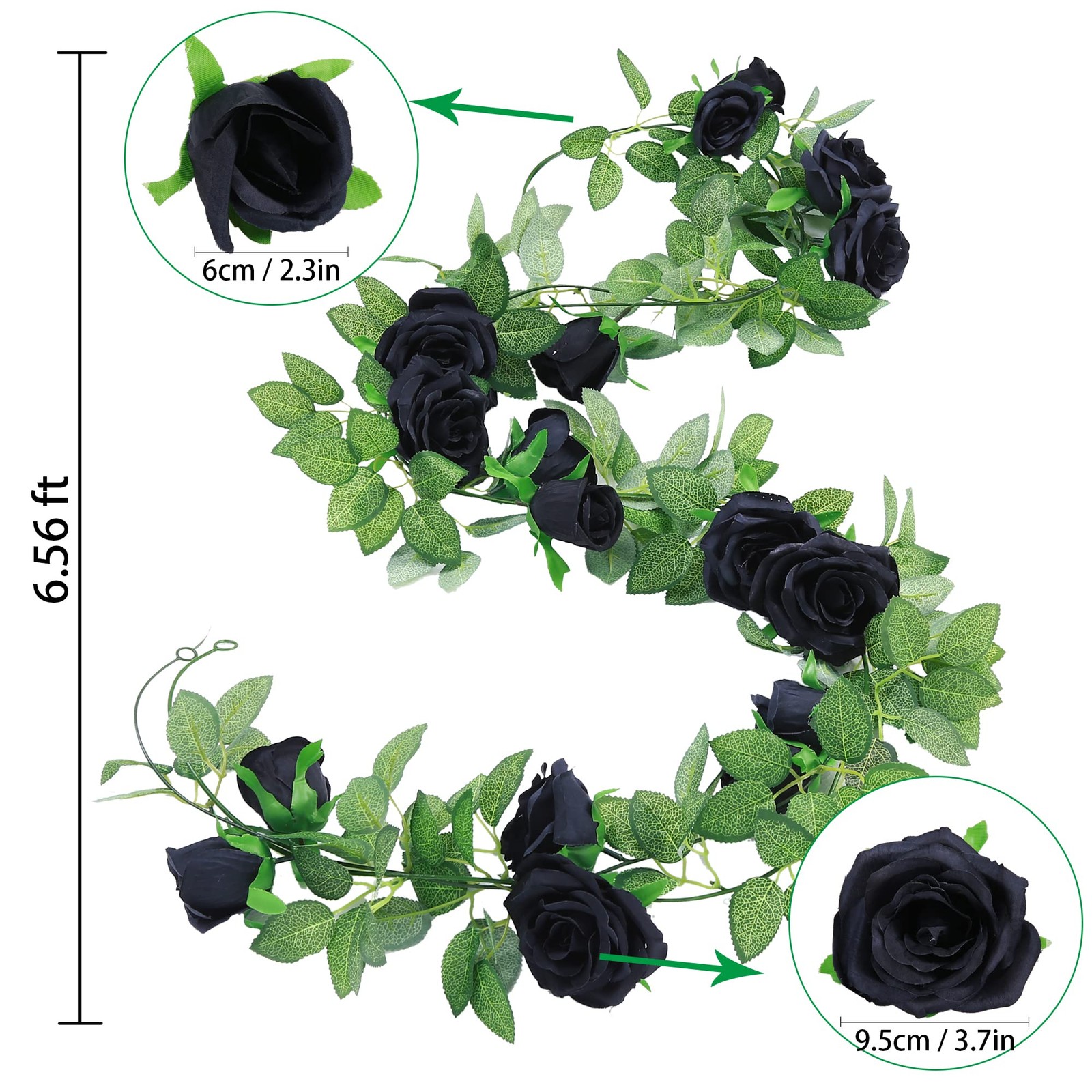 2 Pack Black Artificial Flower Garland Each 6.5FT Fake Rose Vine Hanging Rose…