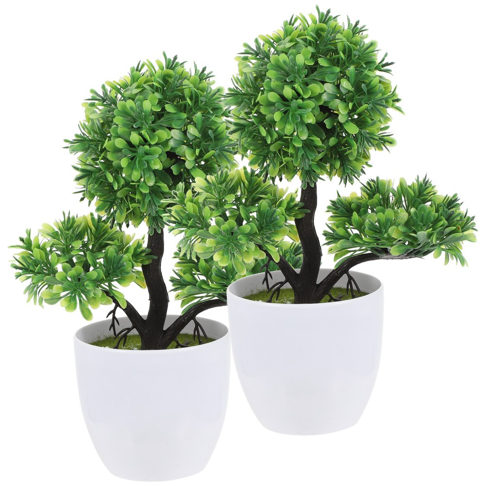 2Pcs Small Artificial Plants in Pot Green Simulated Plants for Home and Office