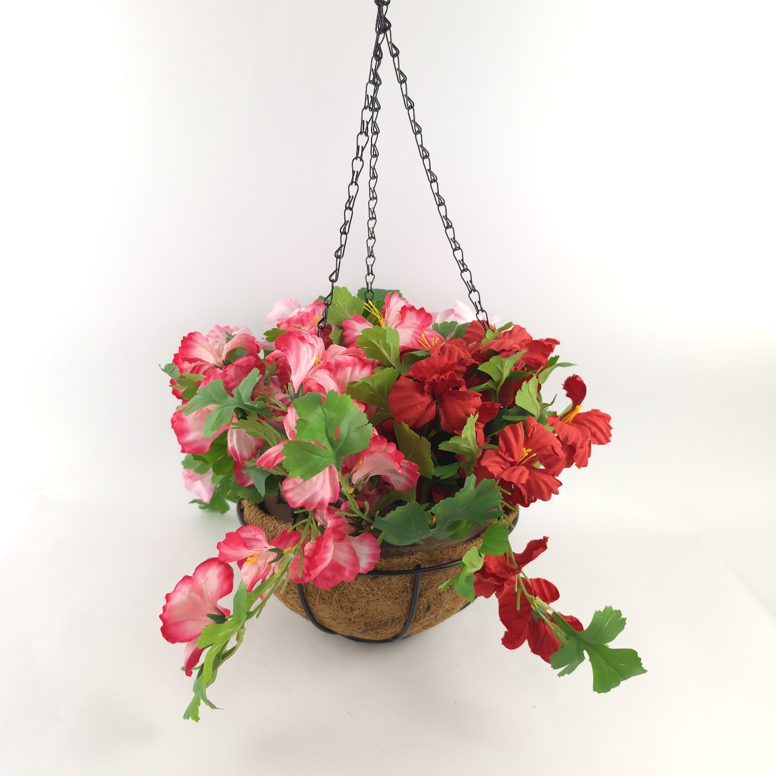 Wicker Park 20″ Faux Impatiens Hanging Basket Mixed Pink & Red Floral Decor
