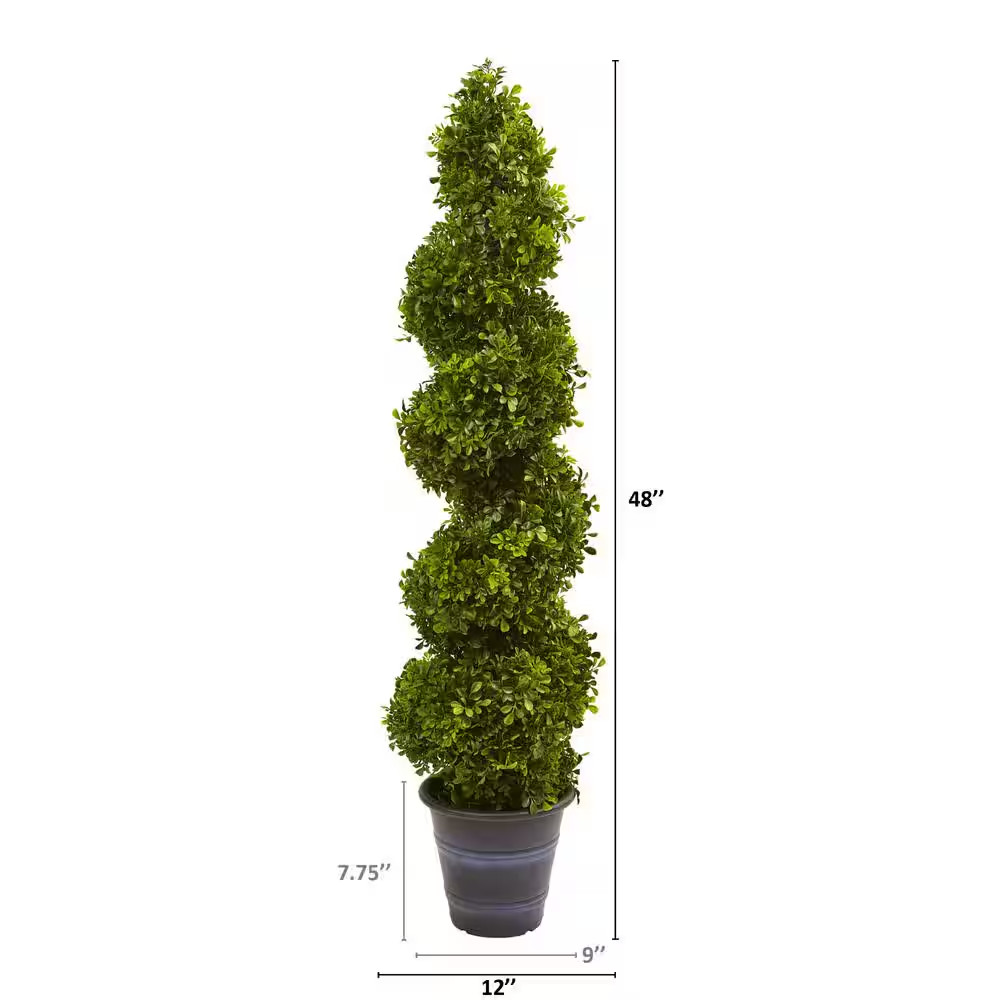 Indoor and Outdoor 48 In. Artificial Boxwood Spiral Topiary with Planter