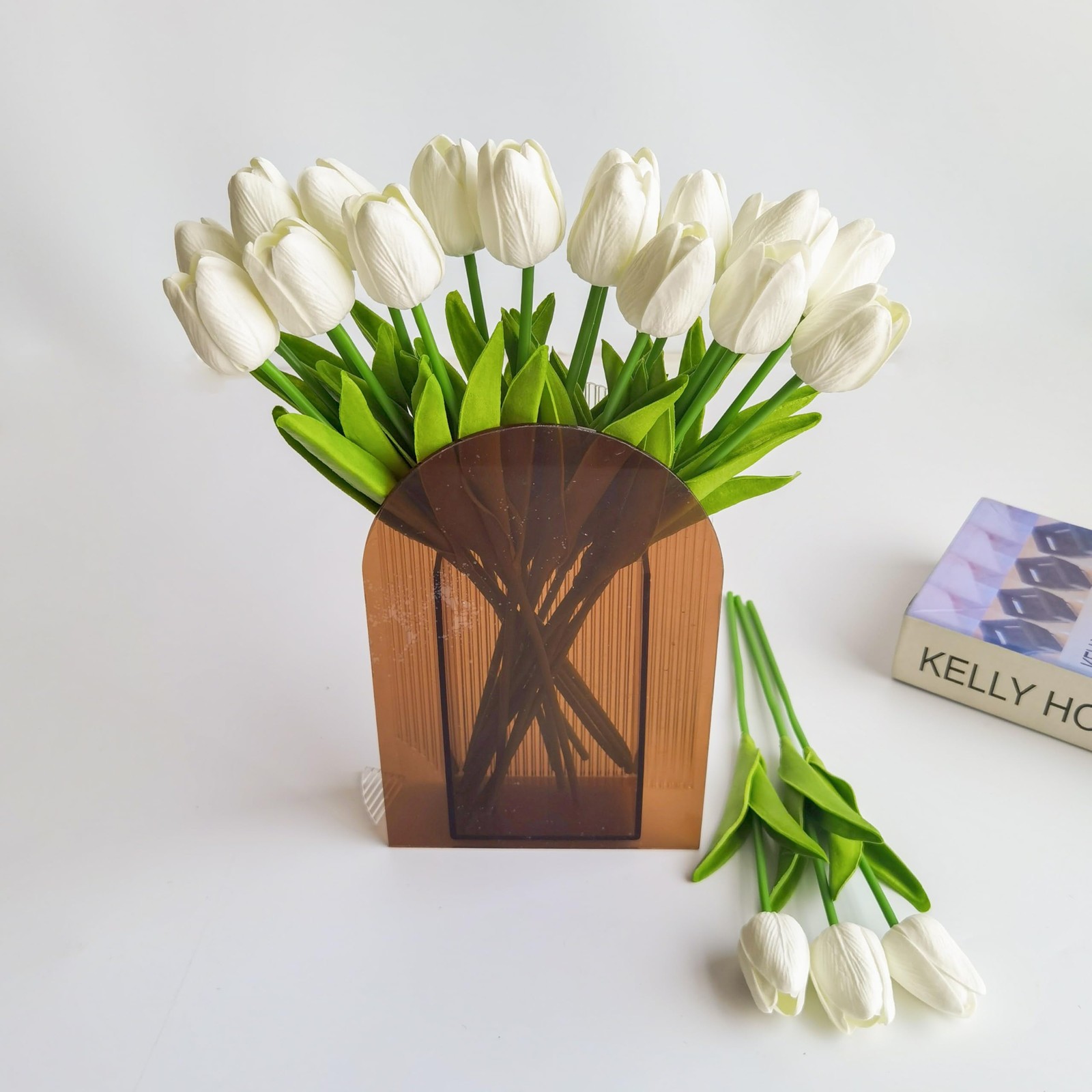 Artificial Flower Tulips 20PCS White PU Real Touch 13in – Home Wedding