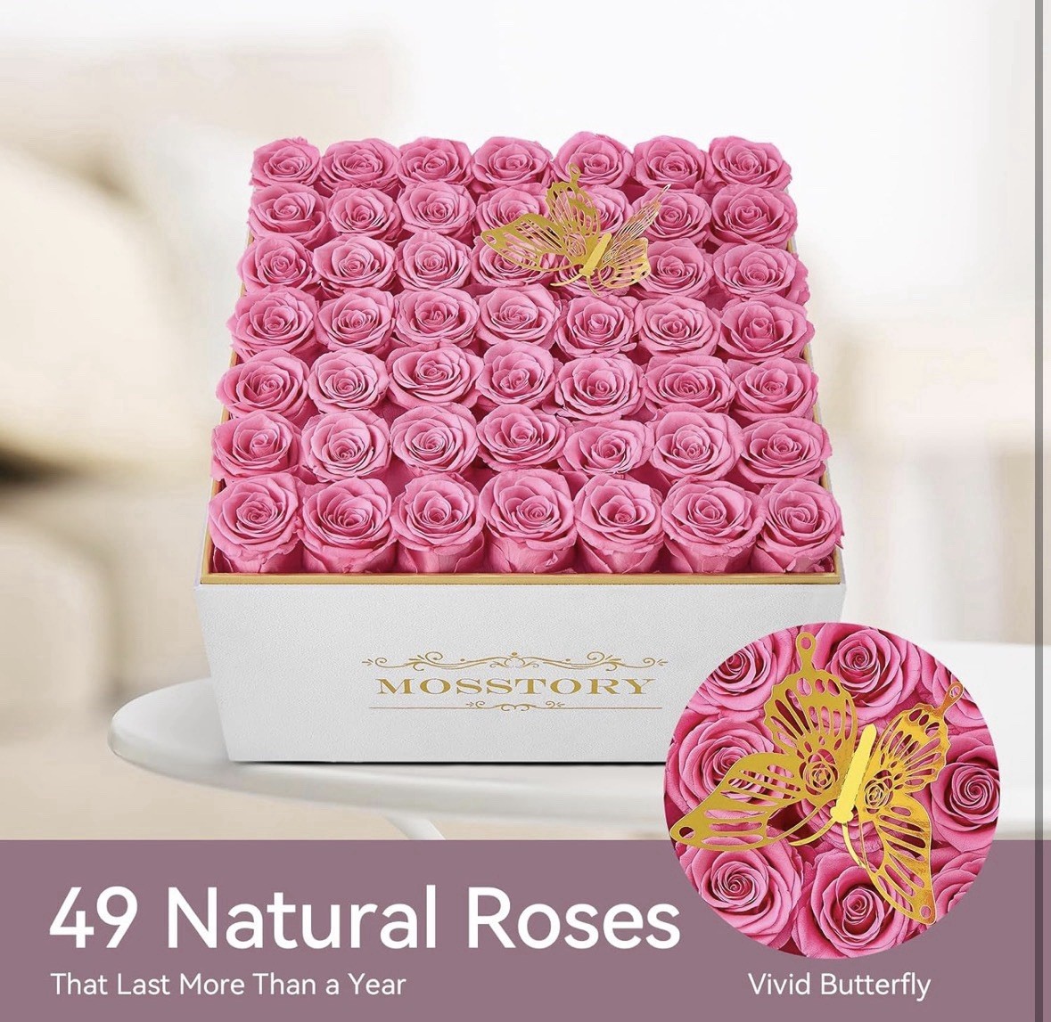 Mosstory Forever Flowers 49-Piece Preserved Roses in Gift Box
