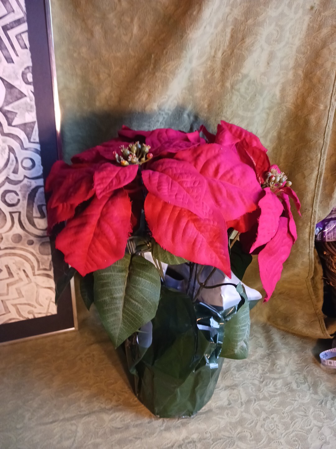 Poinsettia In Pot Artificial Floral Holiday Decor Decoration 15″ Christmas Red