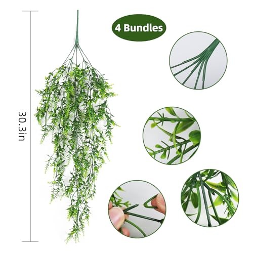 4pcs Fake Hanging Plants 30.3IN Faux Artificial Wall Plant Greenery Lavender