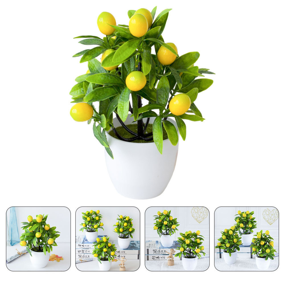 Potted Faux Tree Artificial Lemon Plant Practical Fake Plant Desktop Greenery