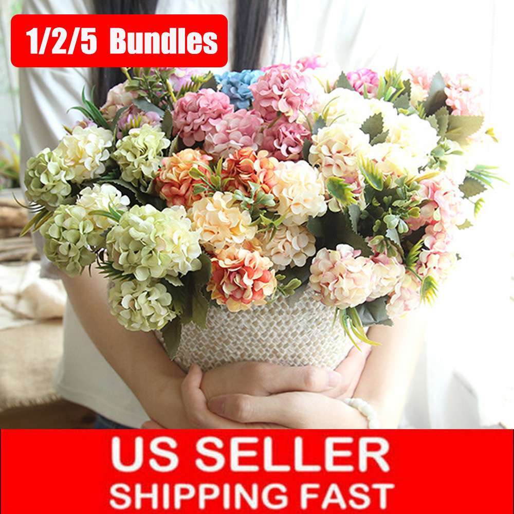 10 Heads Artificial Hydrangea Flowers Silk Bouquet Party Home Decor UV Resistant