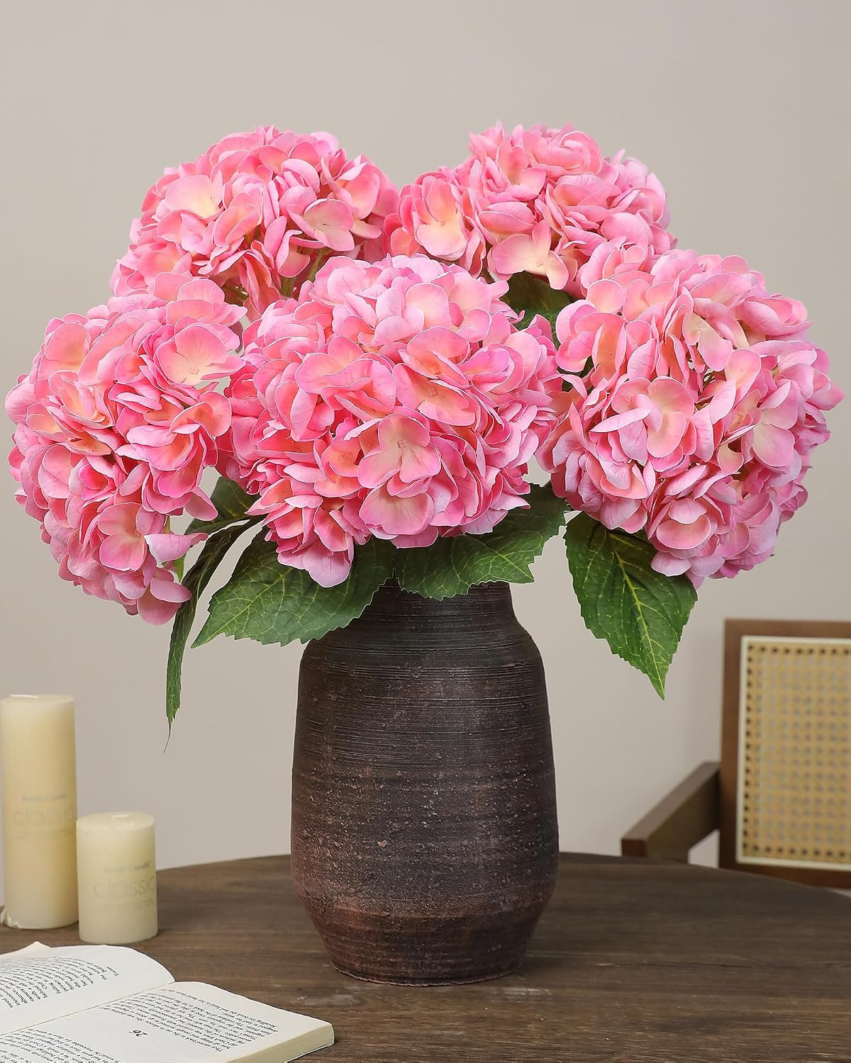 Lifelike 5Pcs Pink Hydrangea Faux Flowers for Home Decor & Weddings