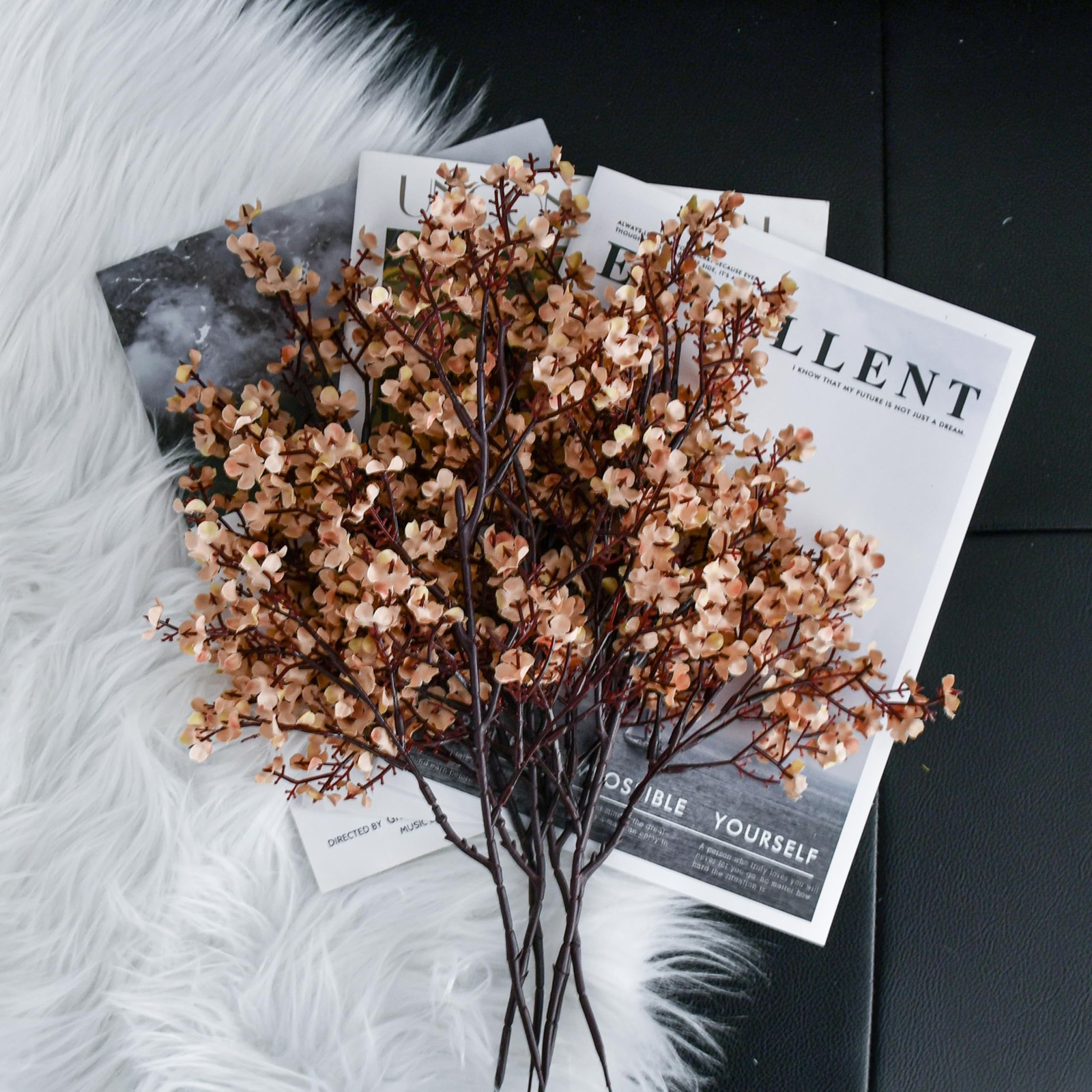 6 PCS Light Brown Artificial Babys Breath Flower Silk Gypsophila 18.5 Inch Dec