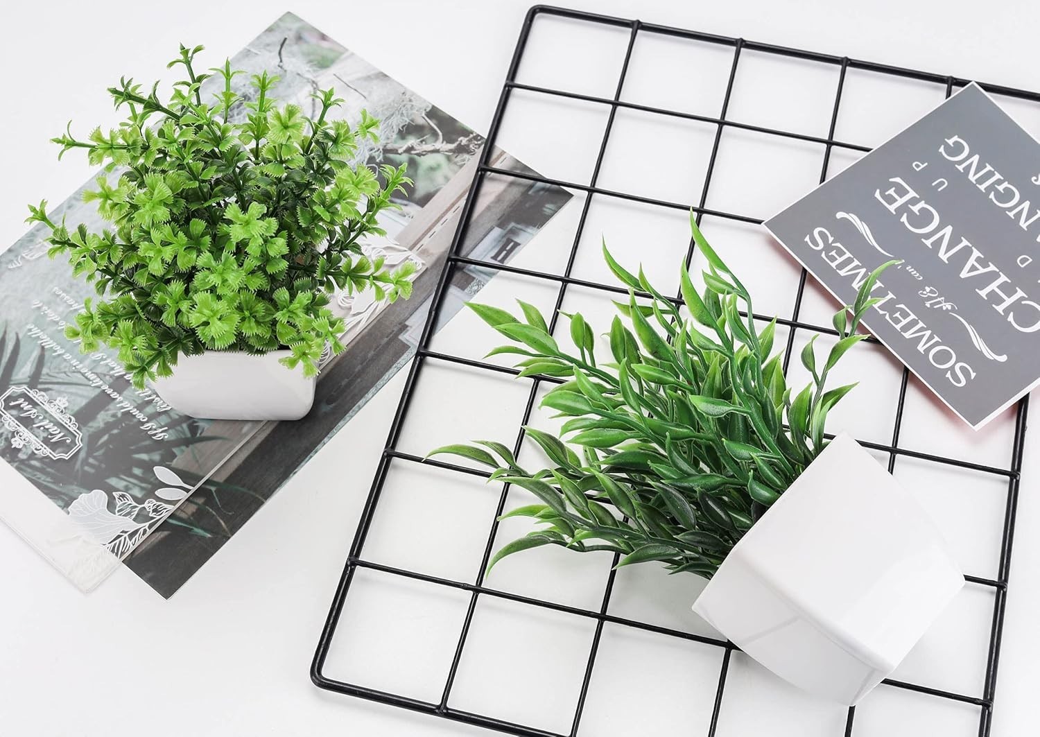 2 Pack Fake Plants Mini Artificial Greenery Potted Plants for Home Decor Indoor