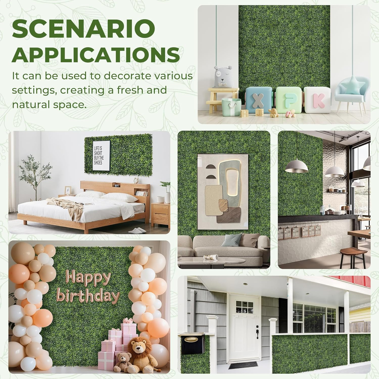 Artificial Grass Wall Panel Screen: 10″X10″ 12P (8.4 Sqft) Uv-Anti Faux Boxwood