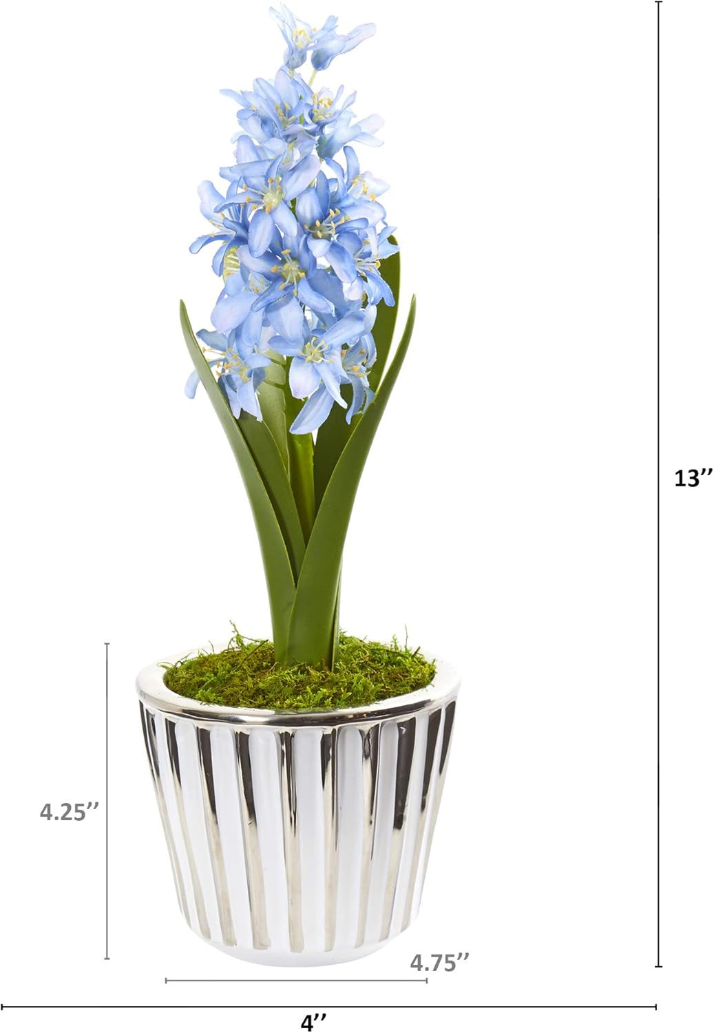 Set of 2 White Hyacinth Silk Arrangements in Silver Trimmed Vases