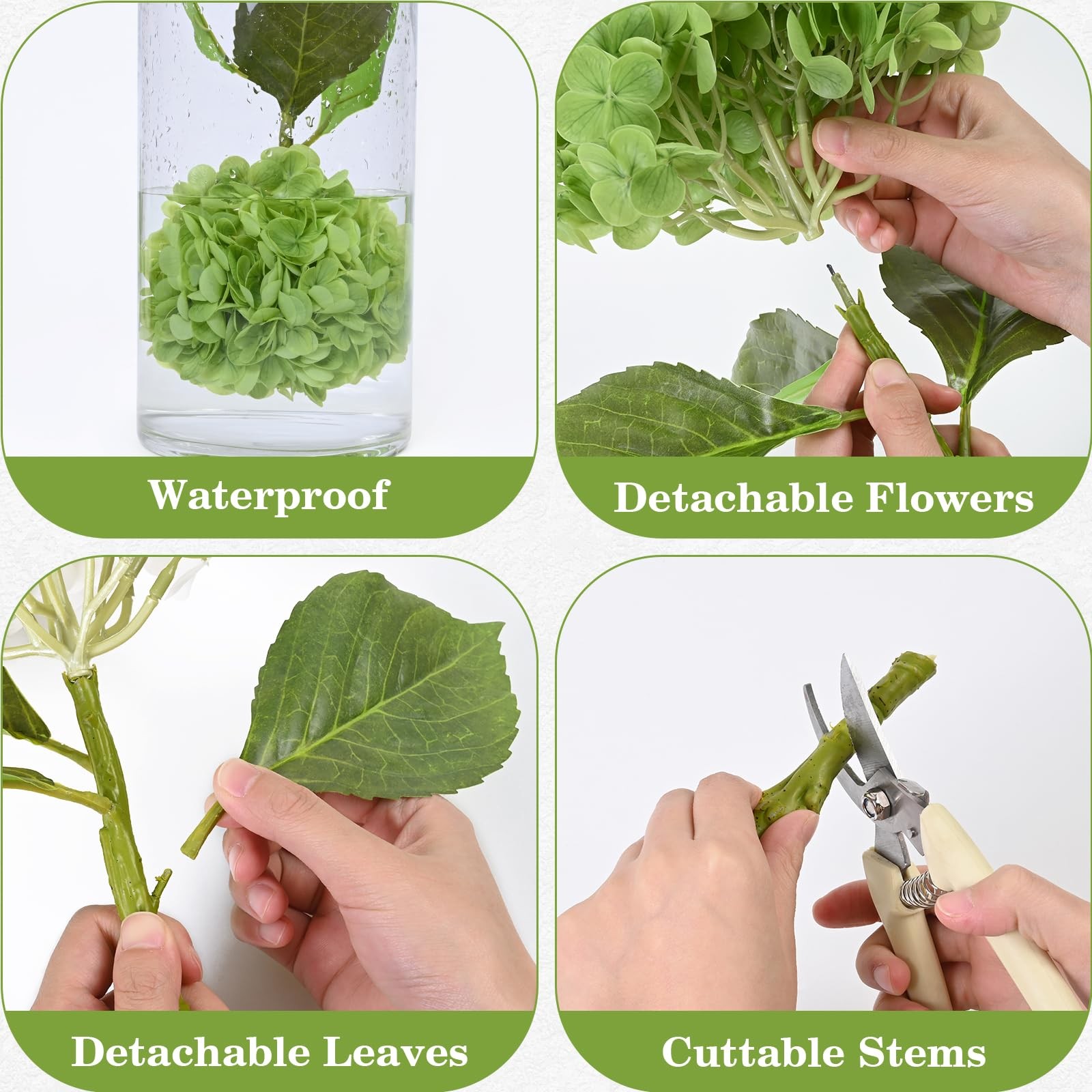 4Pcs Real Touch Hydrangea Artificial Flowers, 22.5” Light Green & Dark Green…