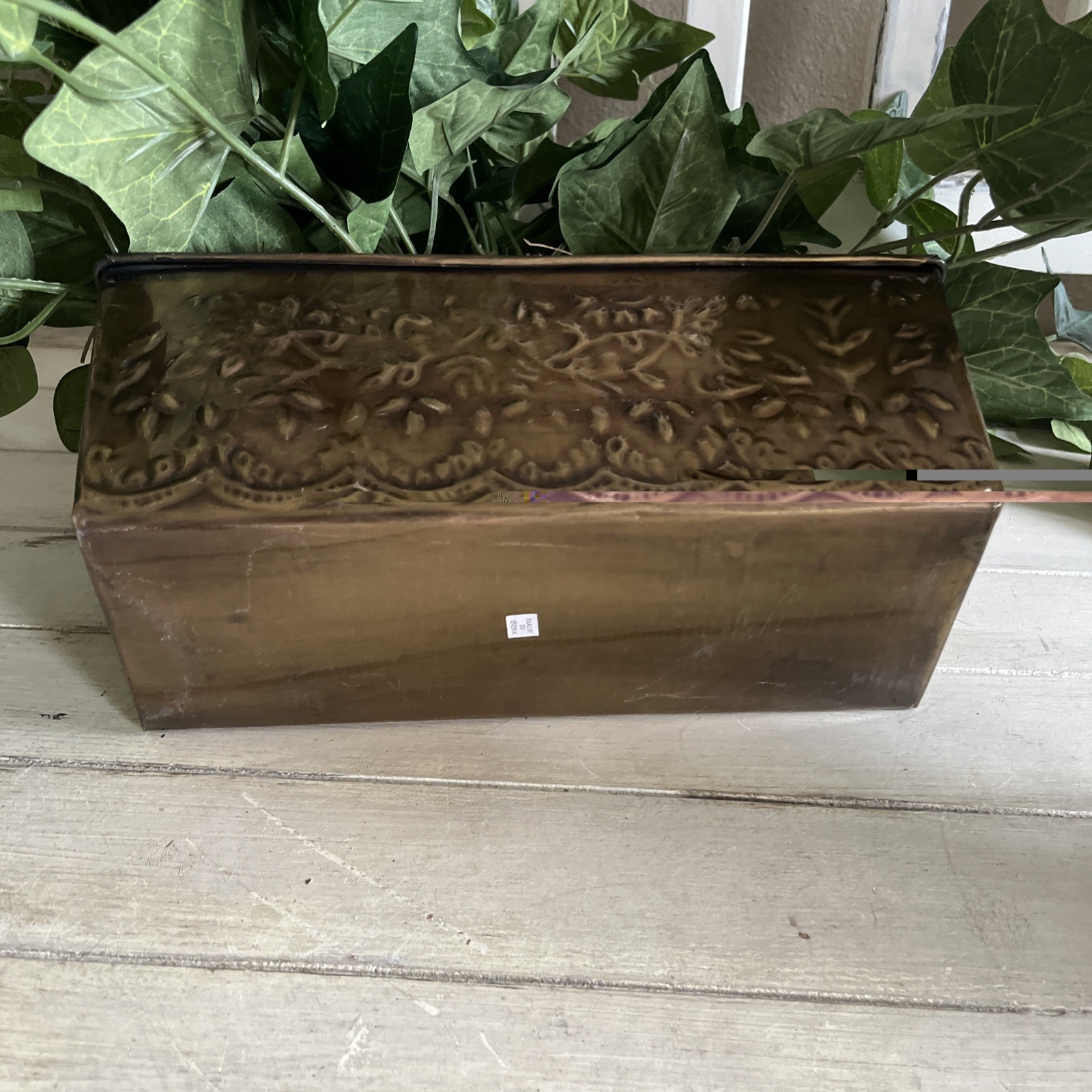 Faux Ivy In Metal Container 10”W x4”Dx4”H Container W/ Plant 14”H x30”W