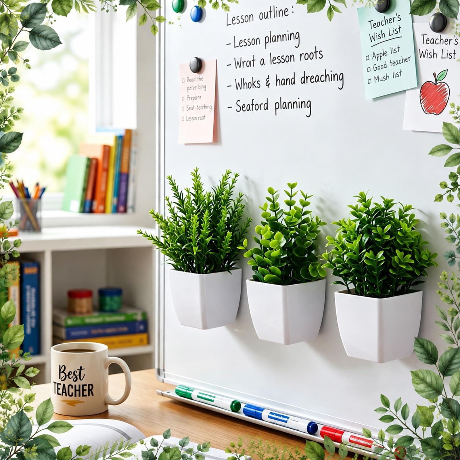 3 Pcs Magnetic Plants Classroom Decor Artificial Potted Potted Greenery Mini …