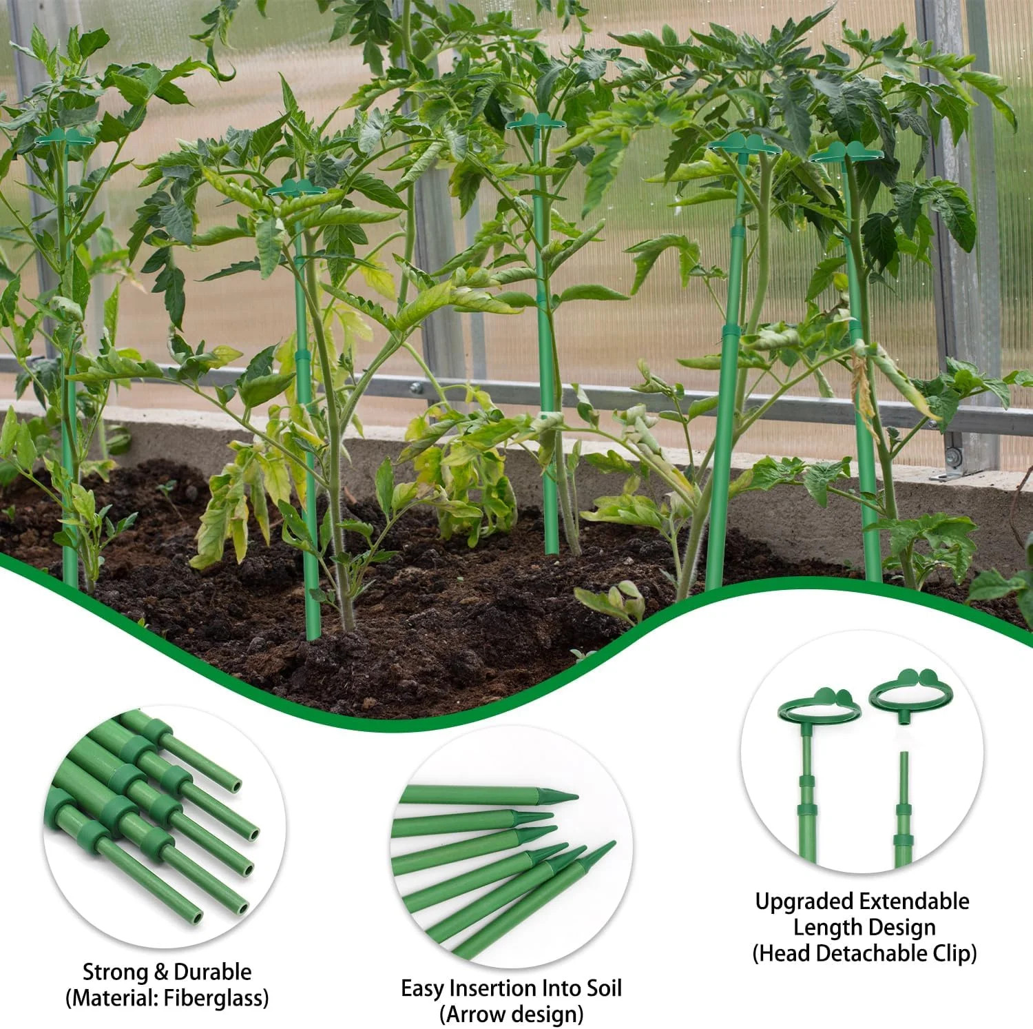 Extendable Plant Stakes, Length Scalable from 17.9IN to 42.3IN Plant Support Sta