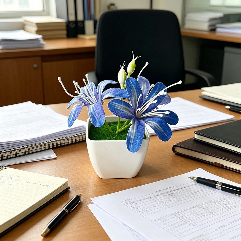 Artificial 3 Stem Jasmine in Small Pot for Modern Minimalist Home Office Decor