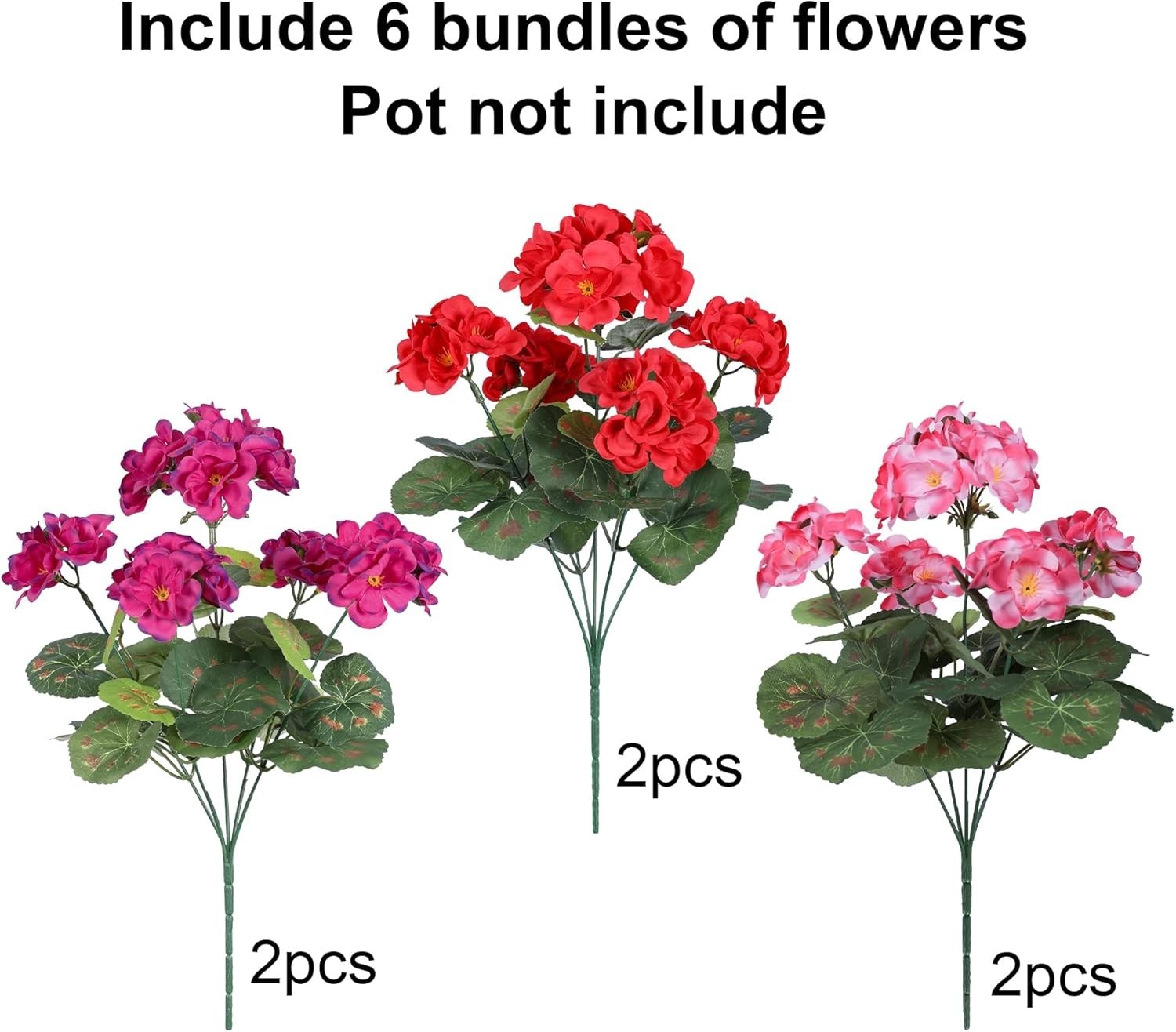 Low Maintenance Artificial Geraniums – 6 Bundles in Stunning Red, Pink & Fuchsia