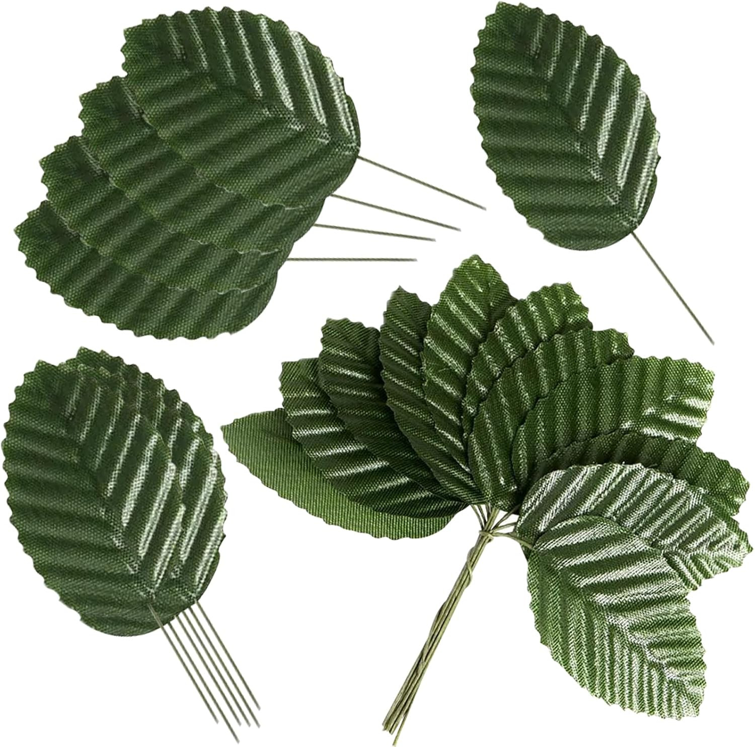 Artificial Leaves,200 Pieces Faux Wired Single Leaf Fake Rose Wire Crafts Leaves