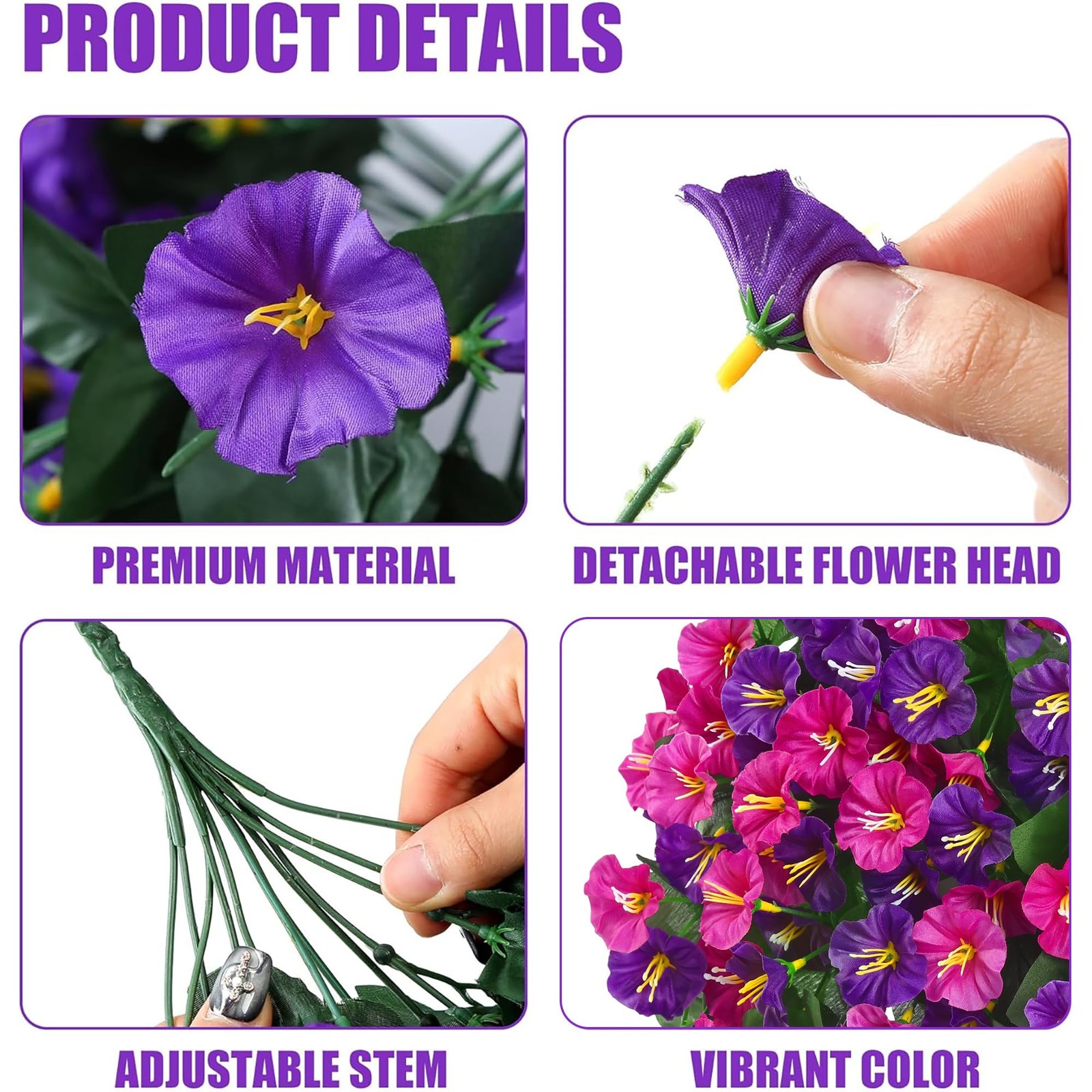 Artificial Hanging Flower Vines UV Resistant Silk Morning Glory Purple 4 Pack